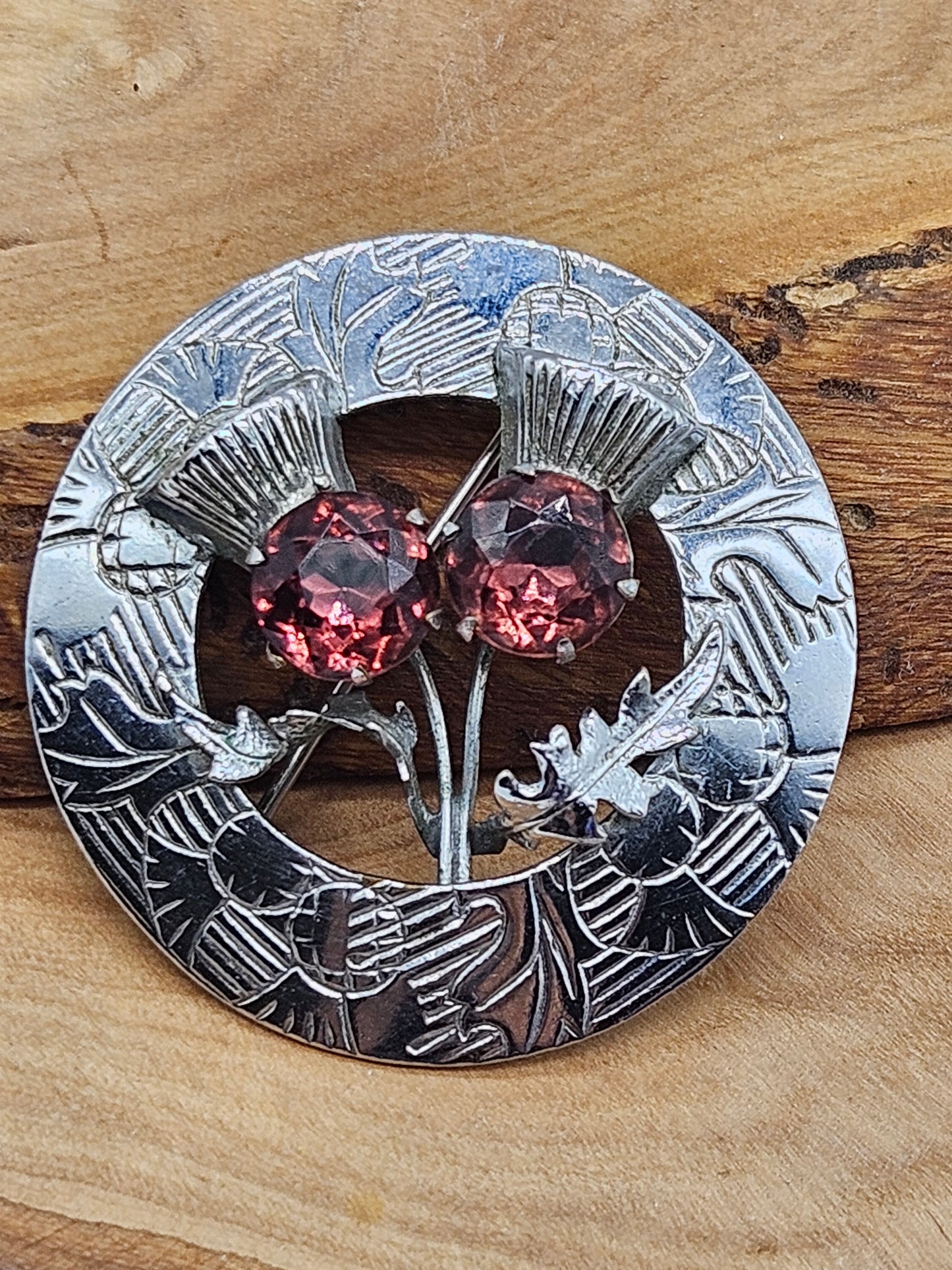 Vintage Scottish style brooch - The Thistle with Violet gemstones.