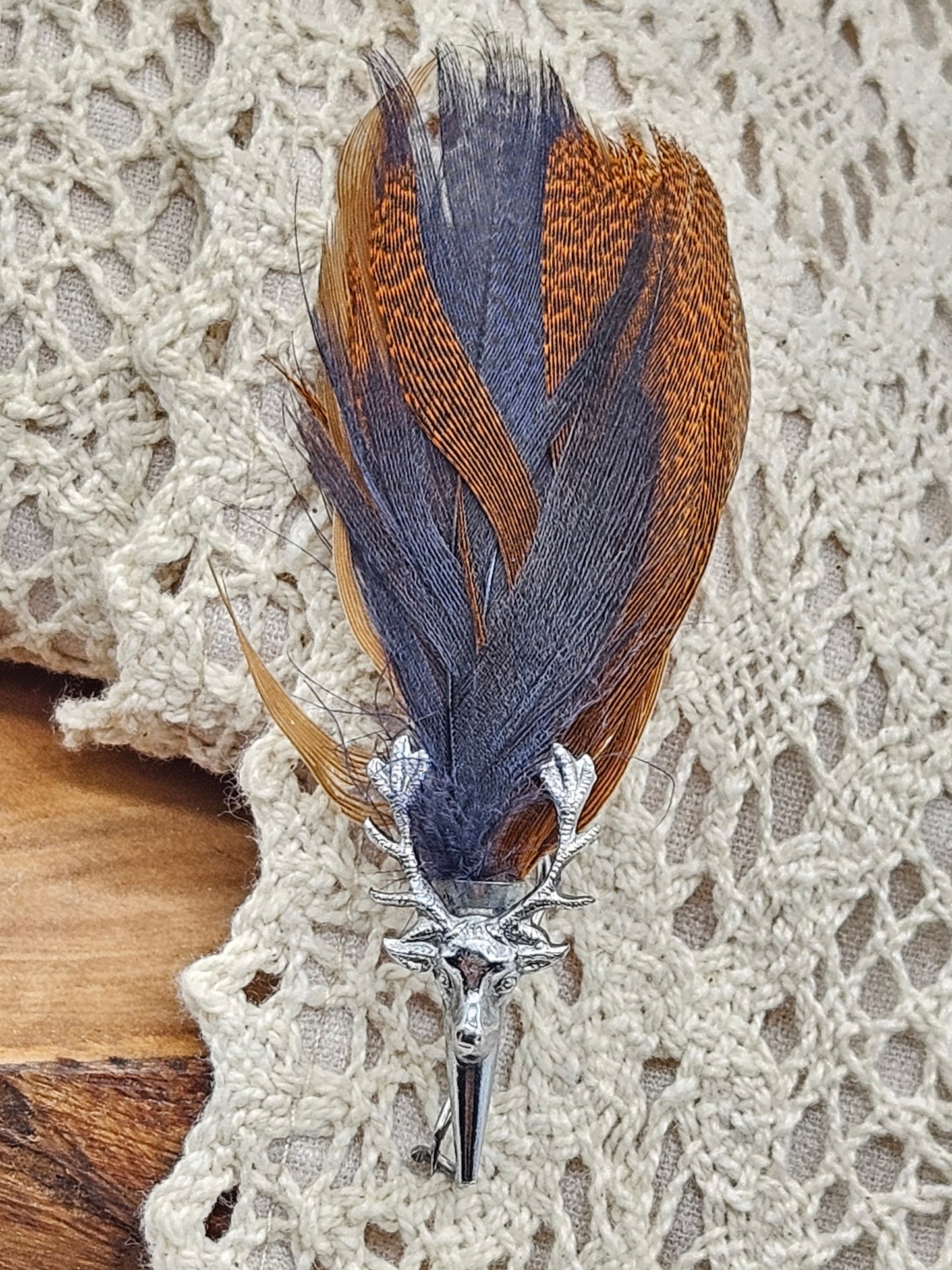 Vintage Scottish Brooch Deer and Pheasant Feather