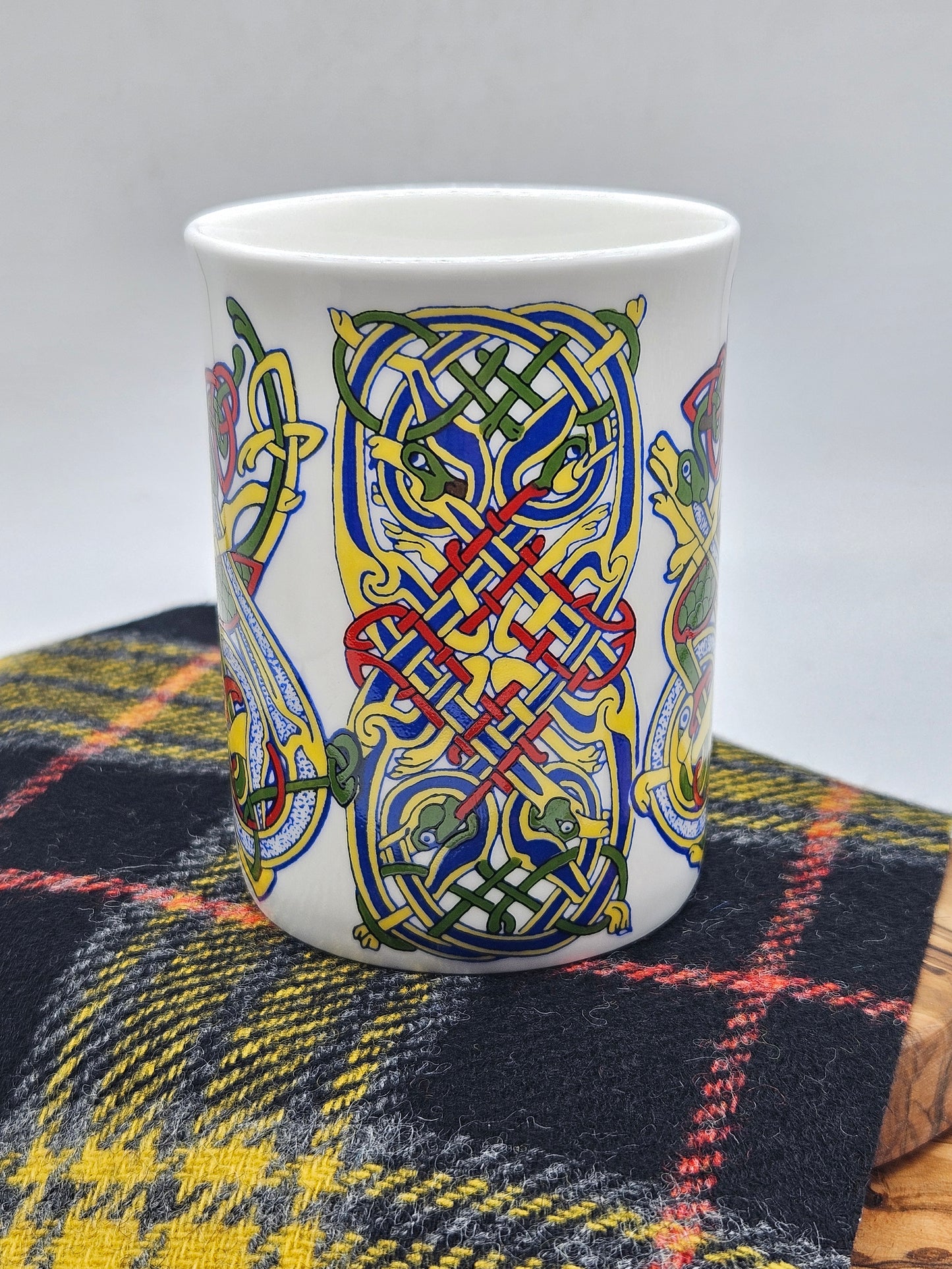 Vintage Porcelain Tea Mug With Celtic Illuminated Pattern, Wales