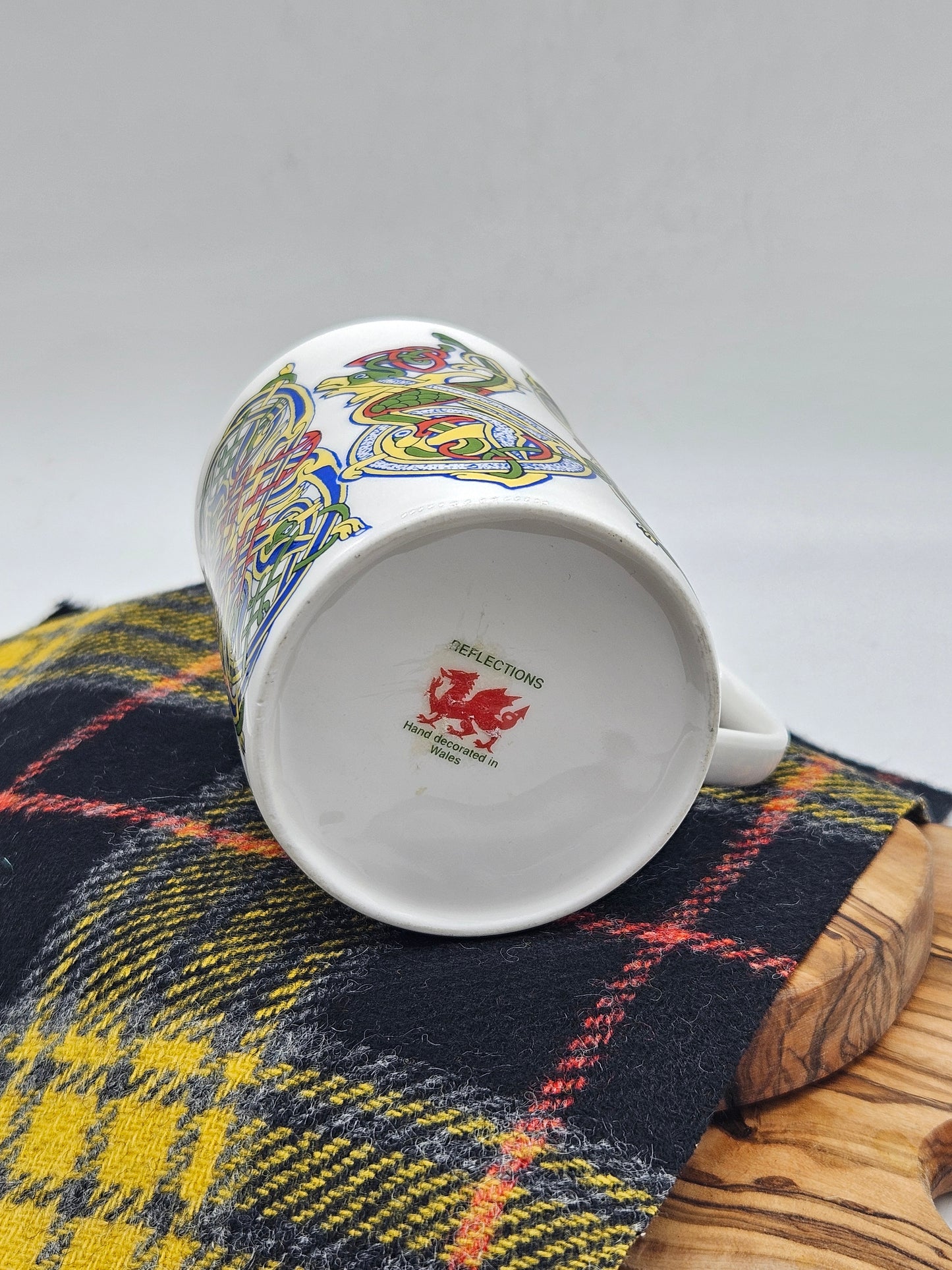 Vintage Porcelain Tea Mug With Celtic Illuminated Pattern, Wales