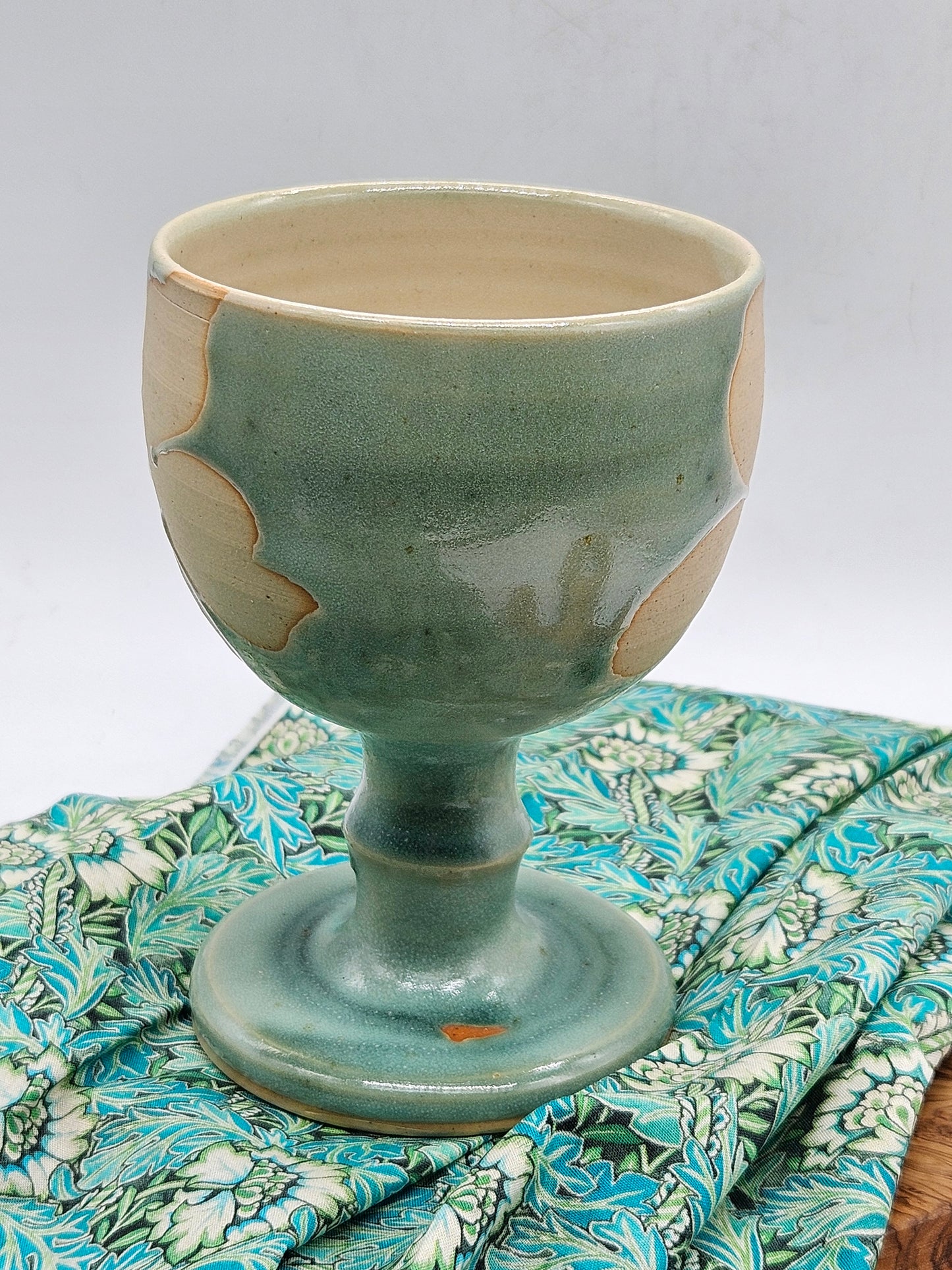 Vintage Studio Pottery Goblet Glazed with matte flowers , VGC