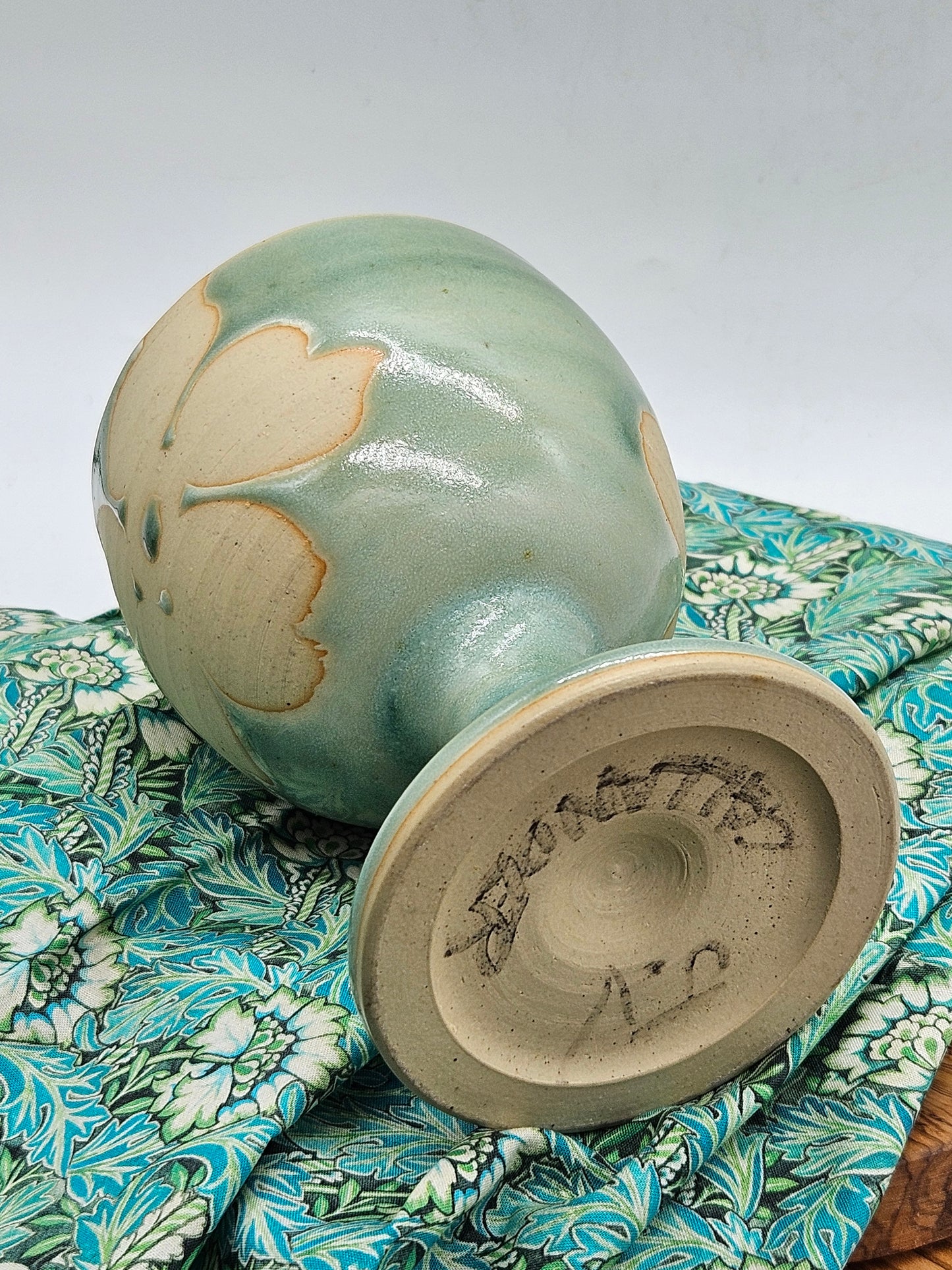 Vintage Studio Pottery Goblet Glazed with matte flowers , VGC