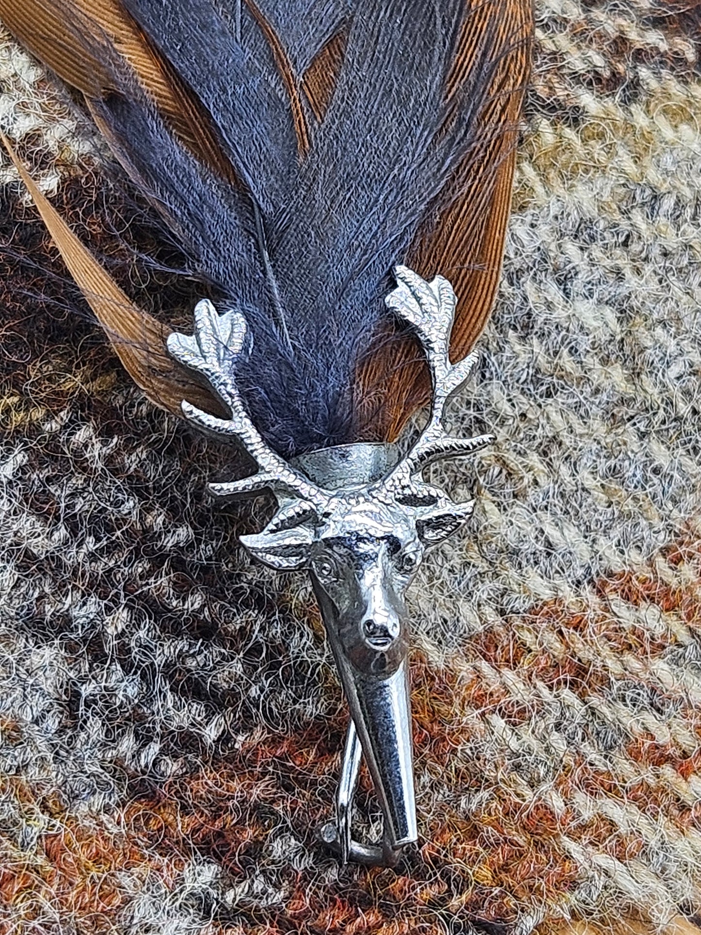 Vintage Scottish Brooch Deer and Pheasant Feather