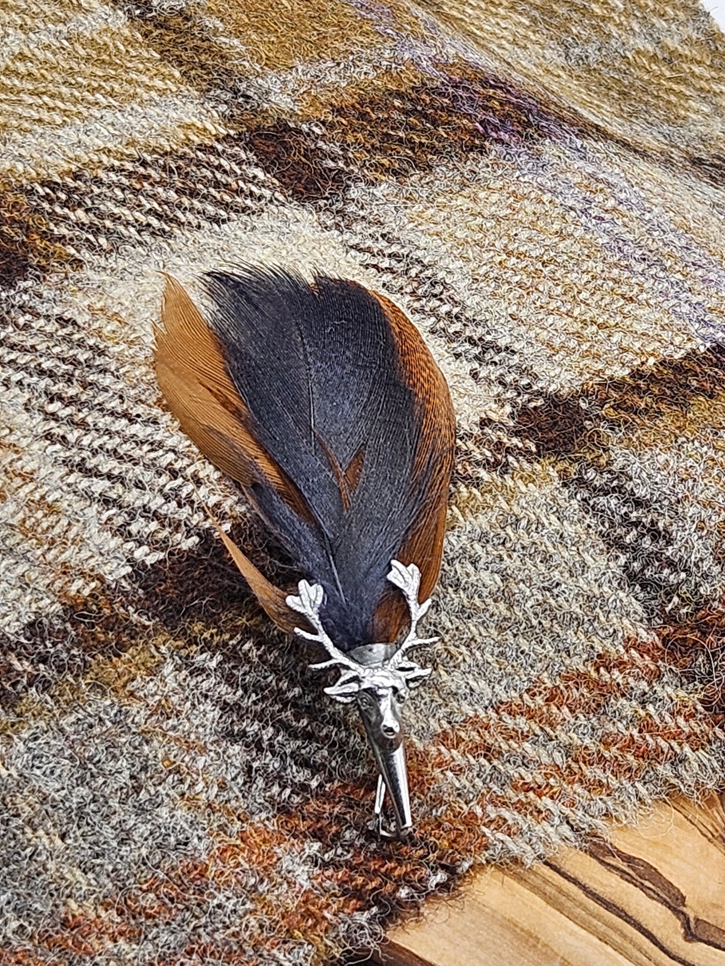 Vintage Scottish Brooch Deer and Pheasant Feather