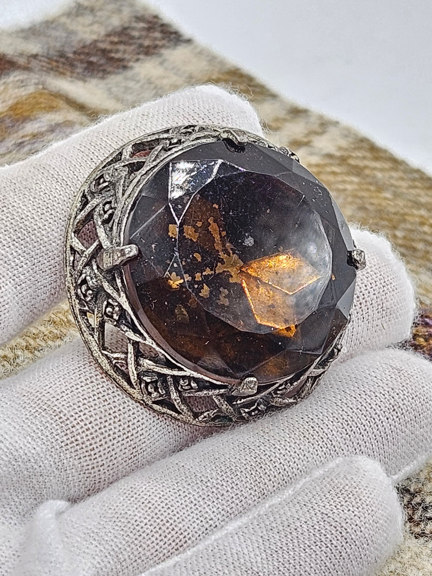 Vintage Large Scottish brooch with Large Amber Colour gemstones.