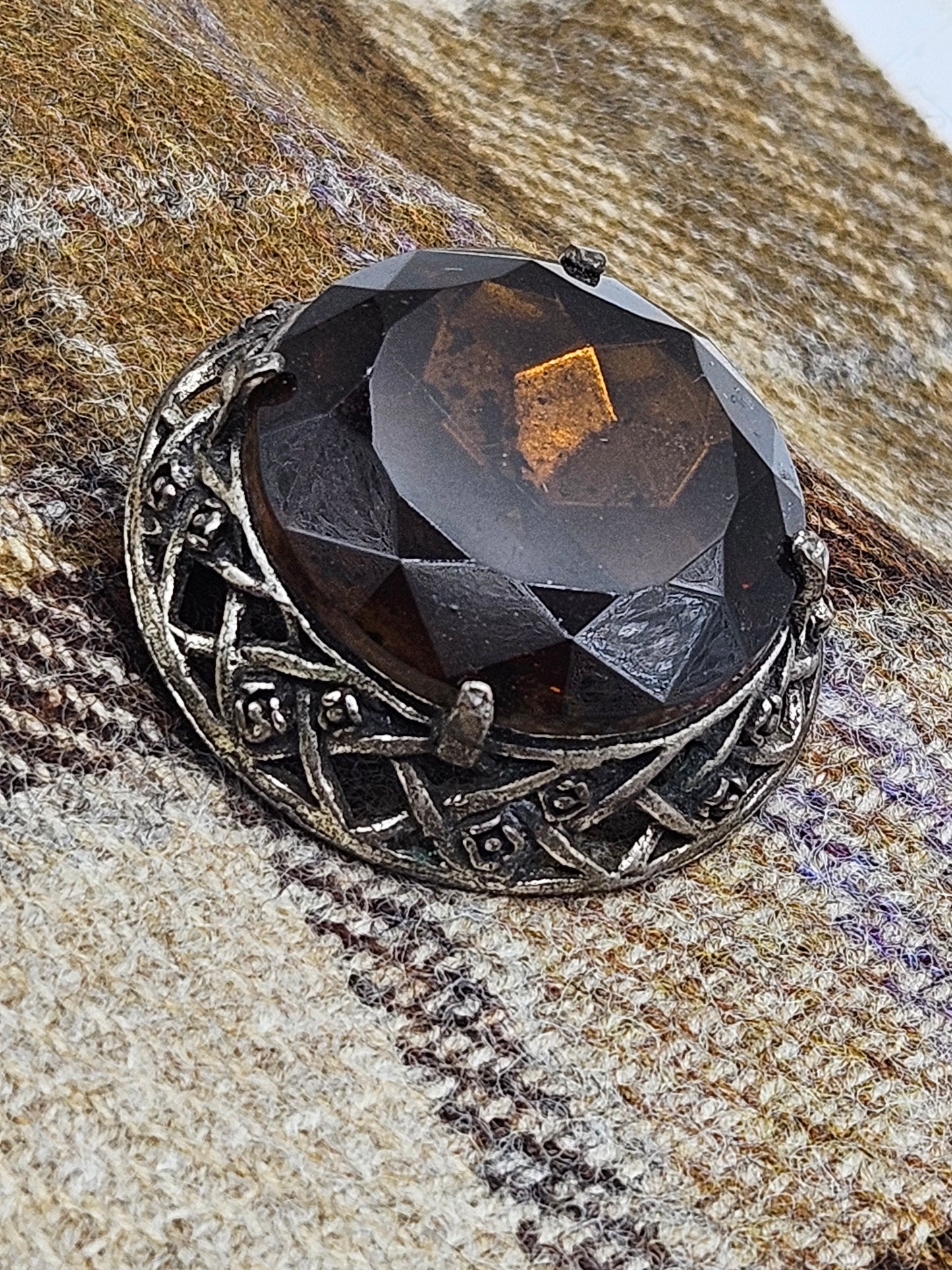 Vintage Large Scottish brooch with Large Amber Colour gemstones.