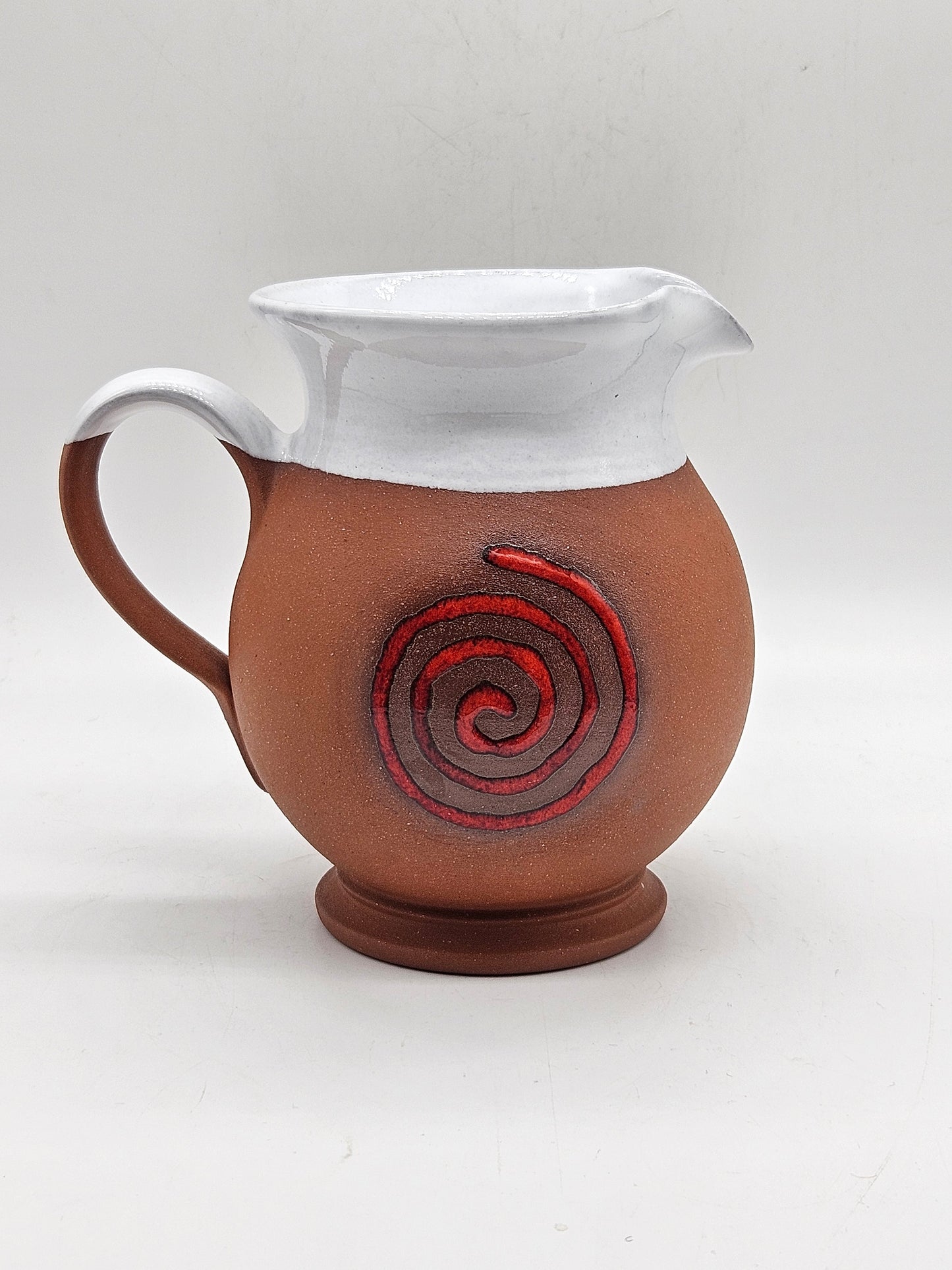 Vintage Studio Pottery Jug Beautifully glazed inside with Red spiral