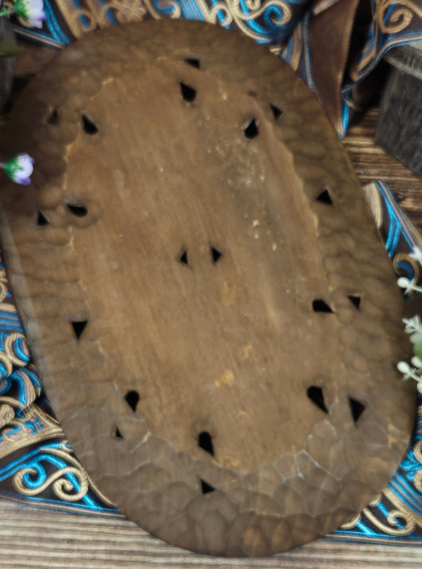 Vintage hand carved wooden dish/panel