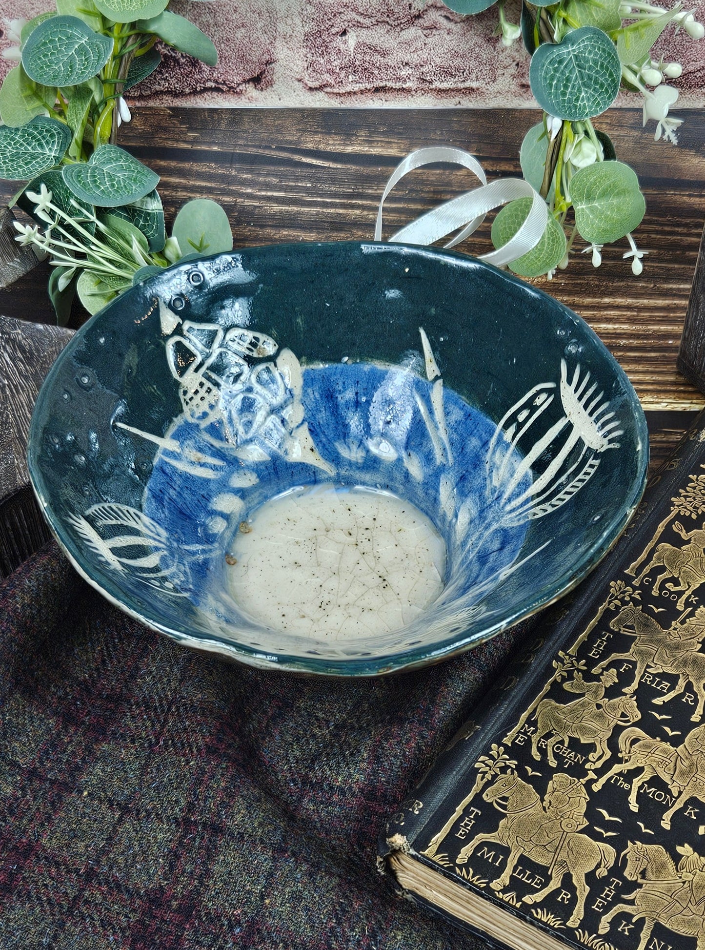 Vintage Studio Pottery Heavy Bowl with marine ornament