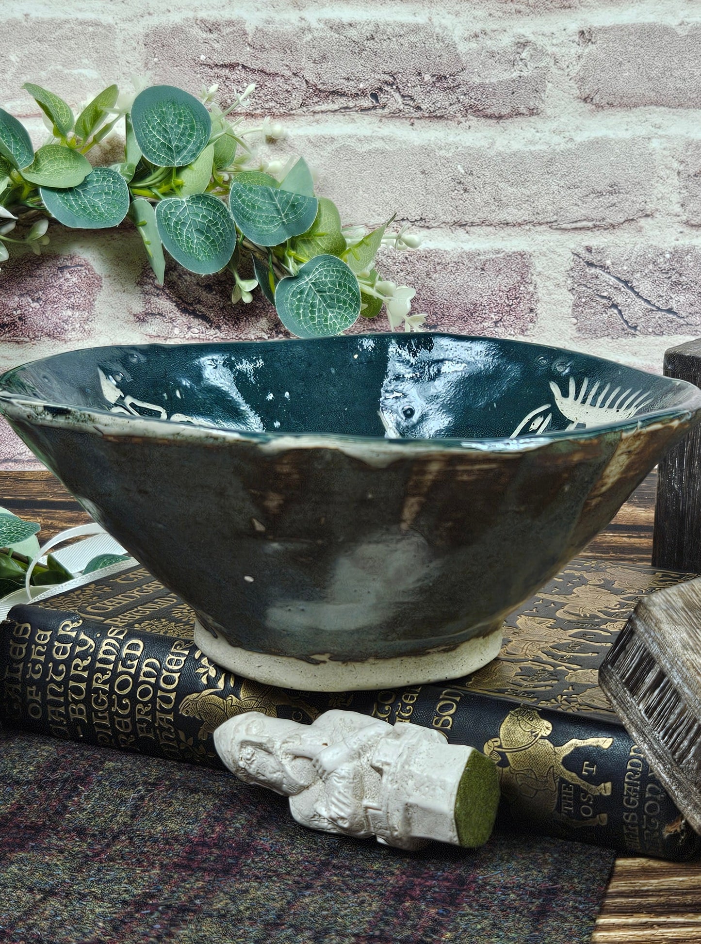 Vintage Studio Pottery Heavy Bowl with marine ornament