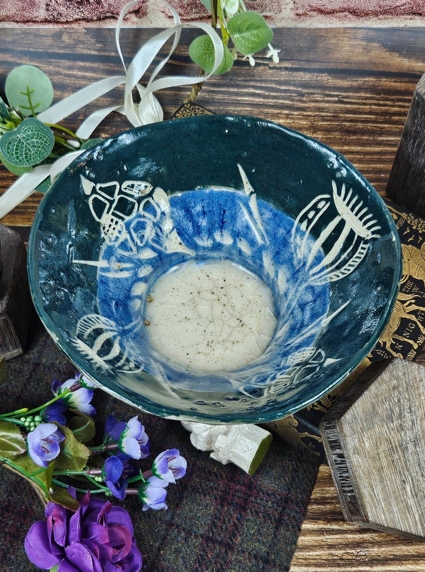 Vintage Studio Pottery Heavy Bowl with marine ornament