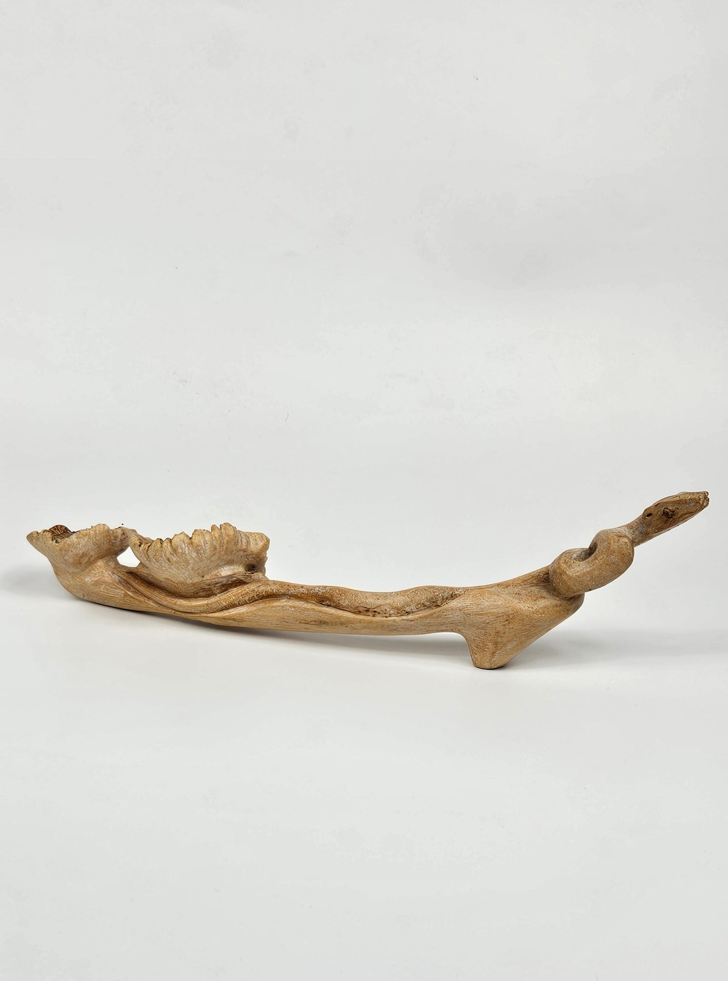 Fantastic Vintage Hand carved Wooden Snake with mushrooms on the tree branch