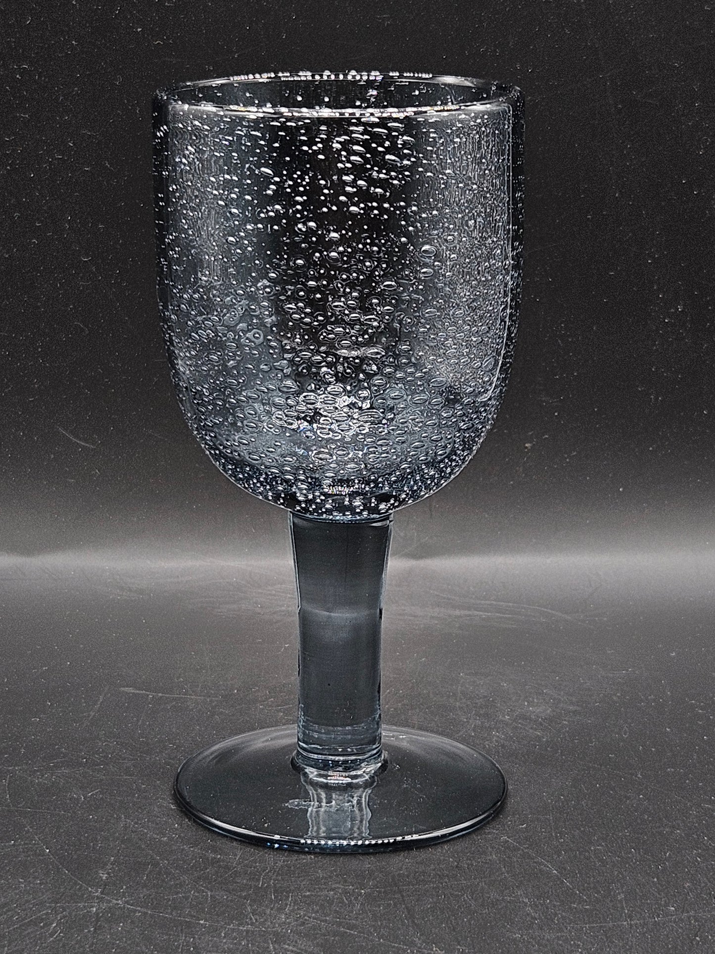 Vintage Hand Blown Large Glass Goblet, Ice Blue