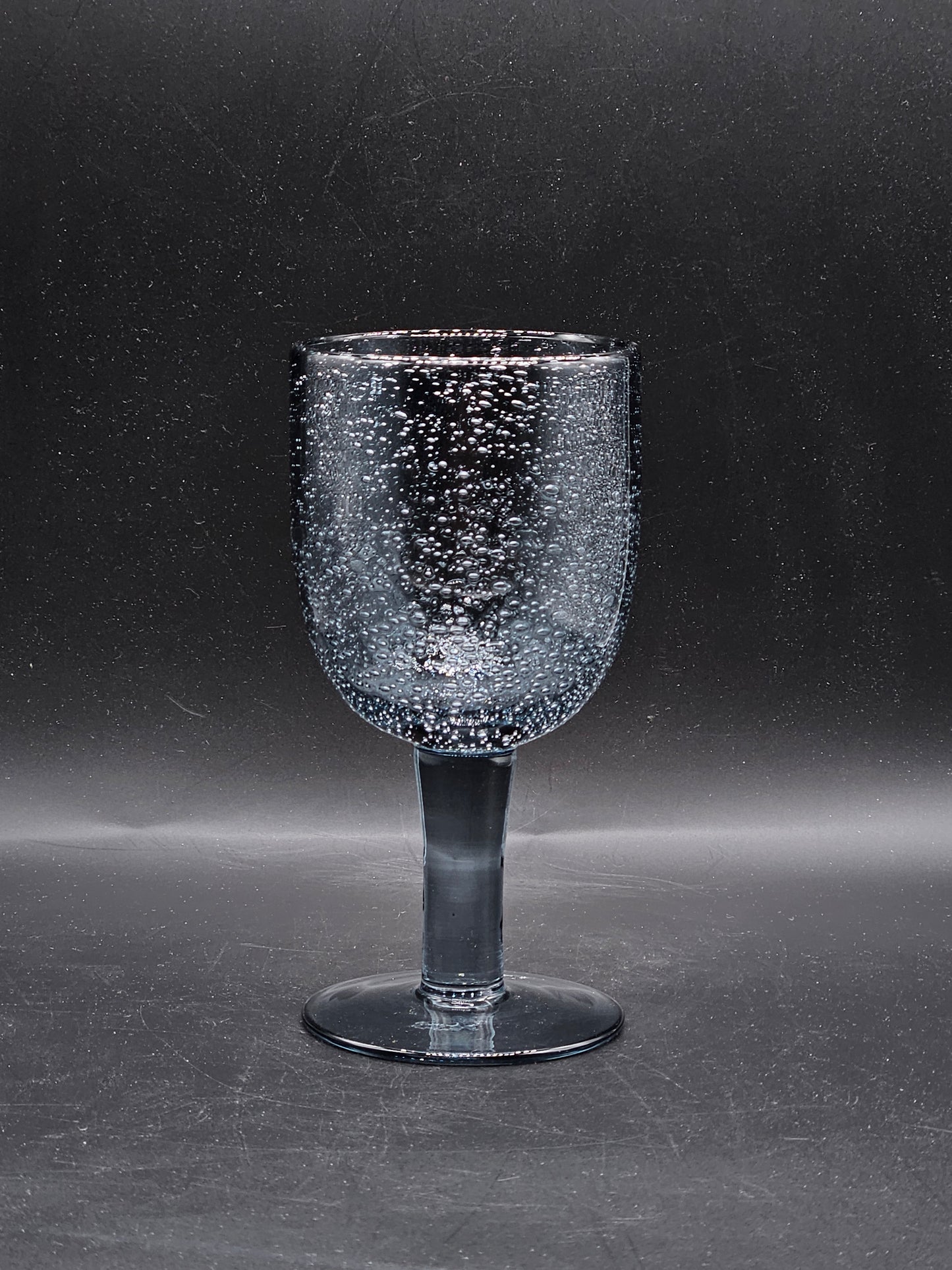 Vintage Hand Blown Large Glass Goblet, Ice Blue