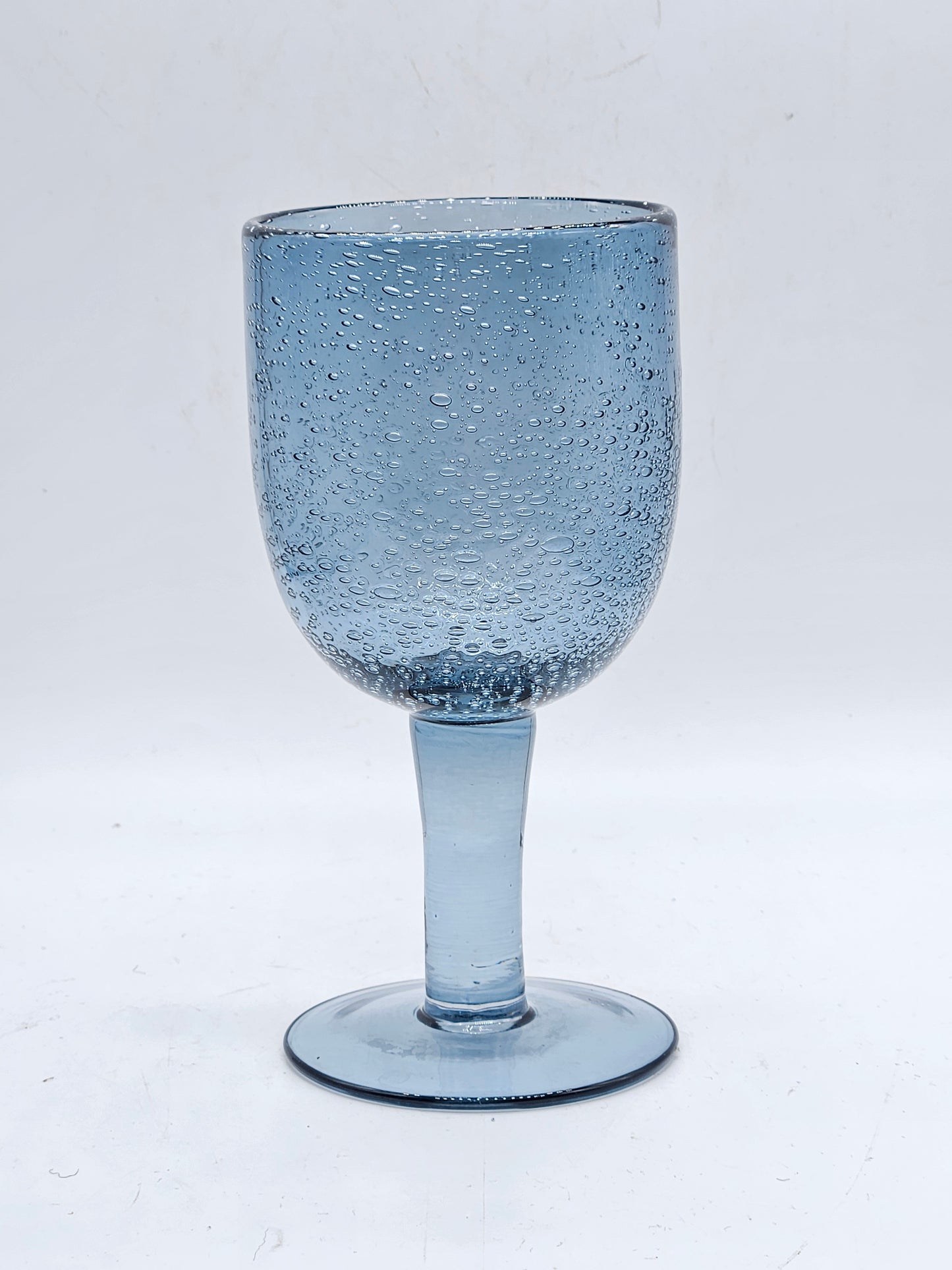 Vintage Hand Blown Large Glass Goblet, Ice Blue