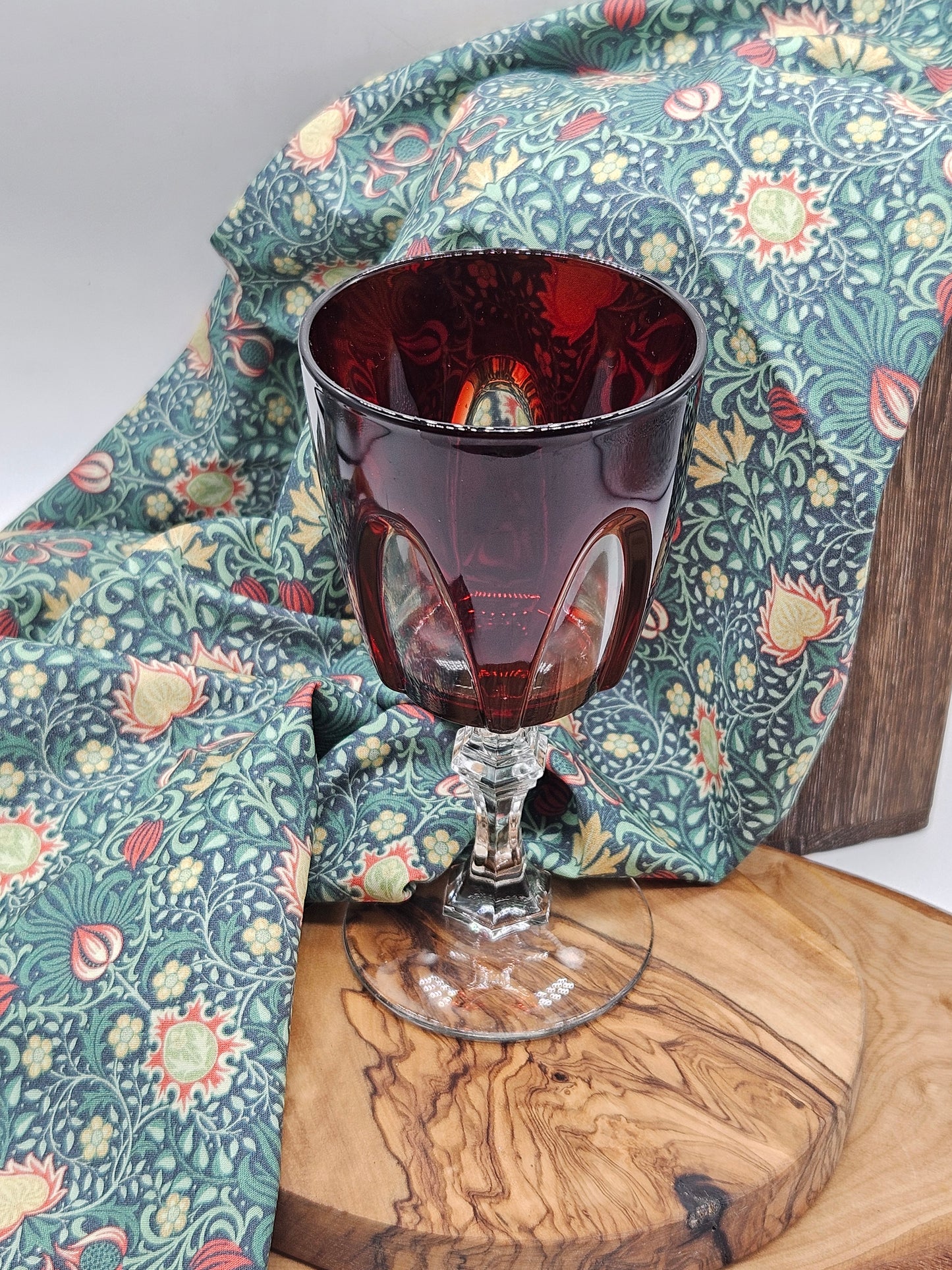 Vintage Red glass with clear windows wine glass