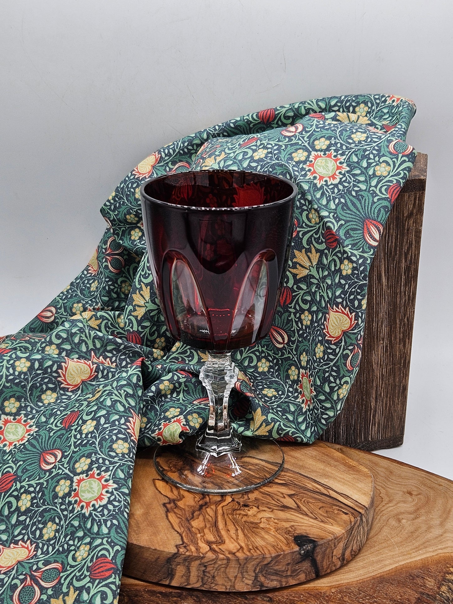 Vintage Red glass with clear windows wine glass