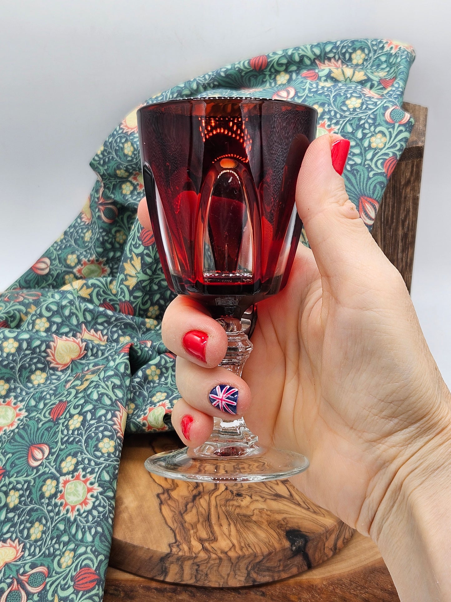 Vintage Red glass with clear windows wine glass