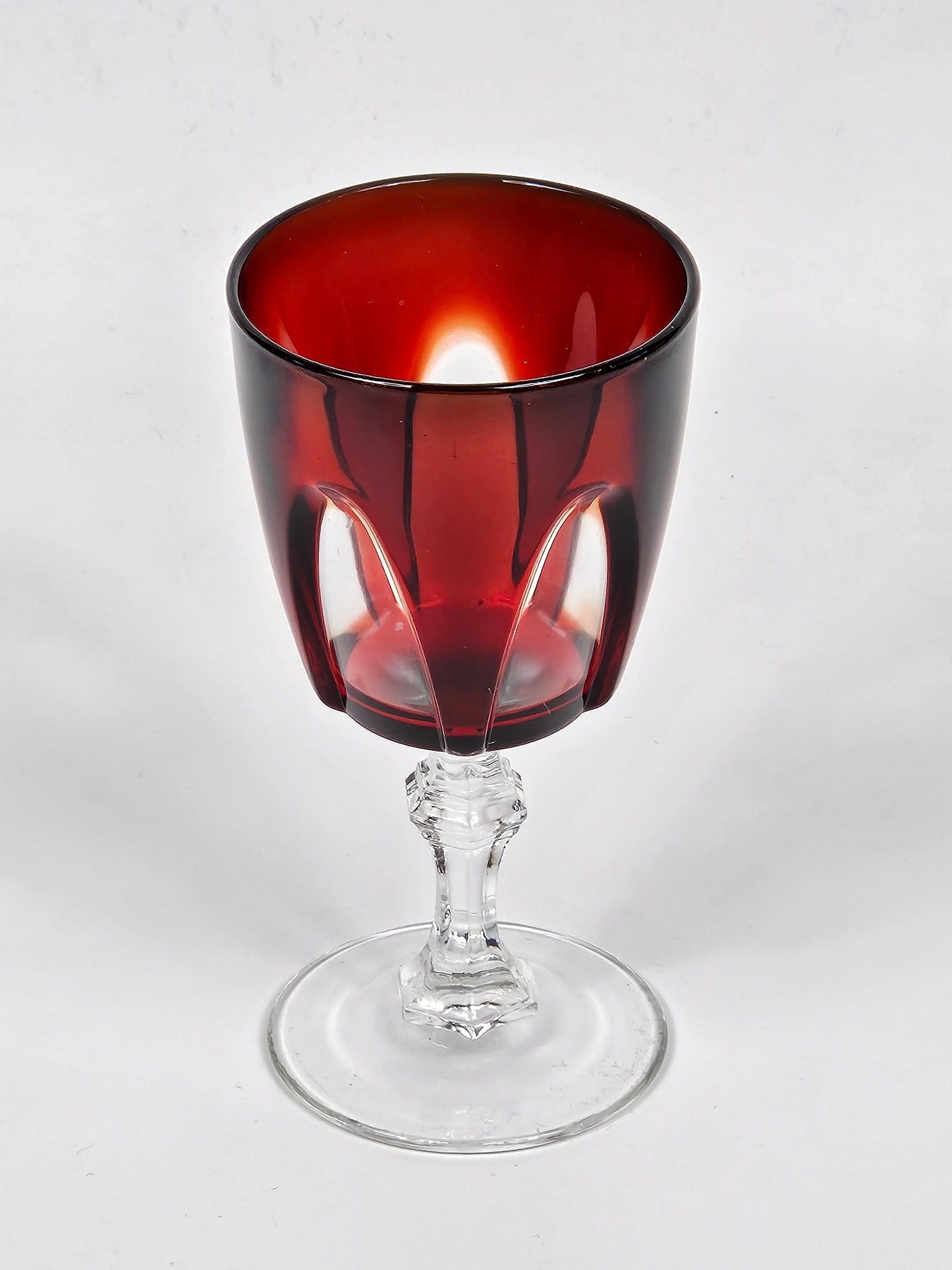 Vintage Red glass with clear windows wine glass