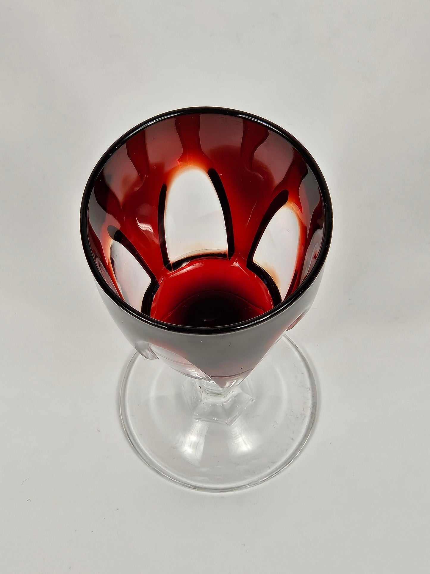 Vintage Red glass with clear windows wine glass
