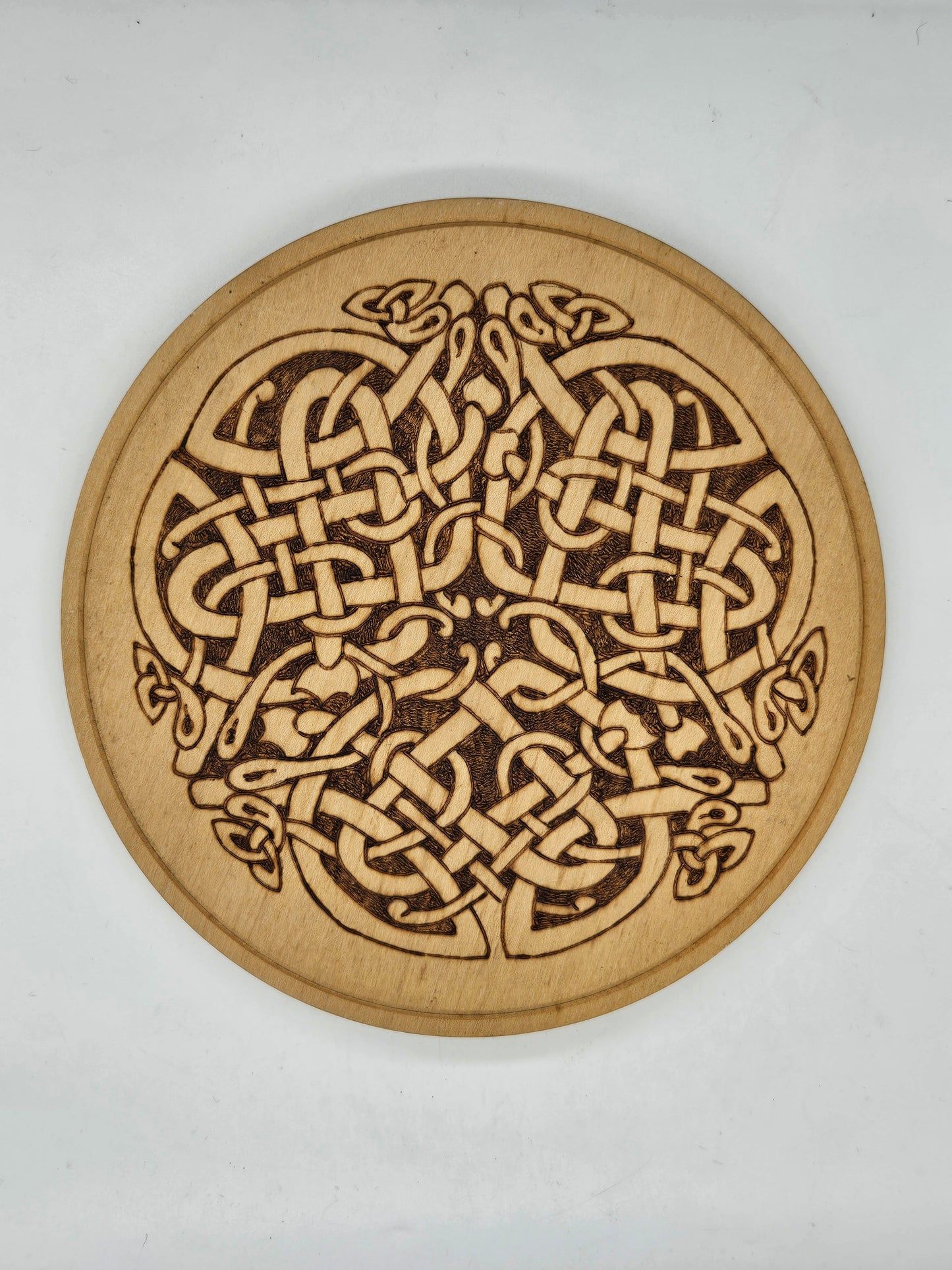 Vintage Celtic Wooden Panel or Placemat with Complicated Celtic Ornament, Handcrafted