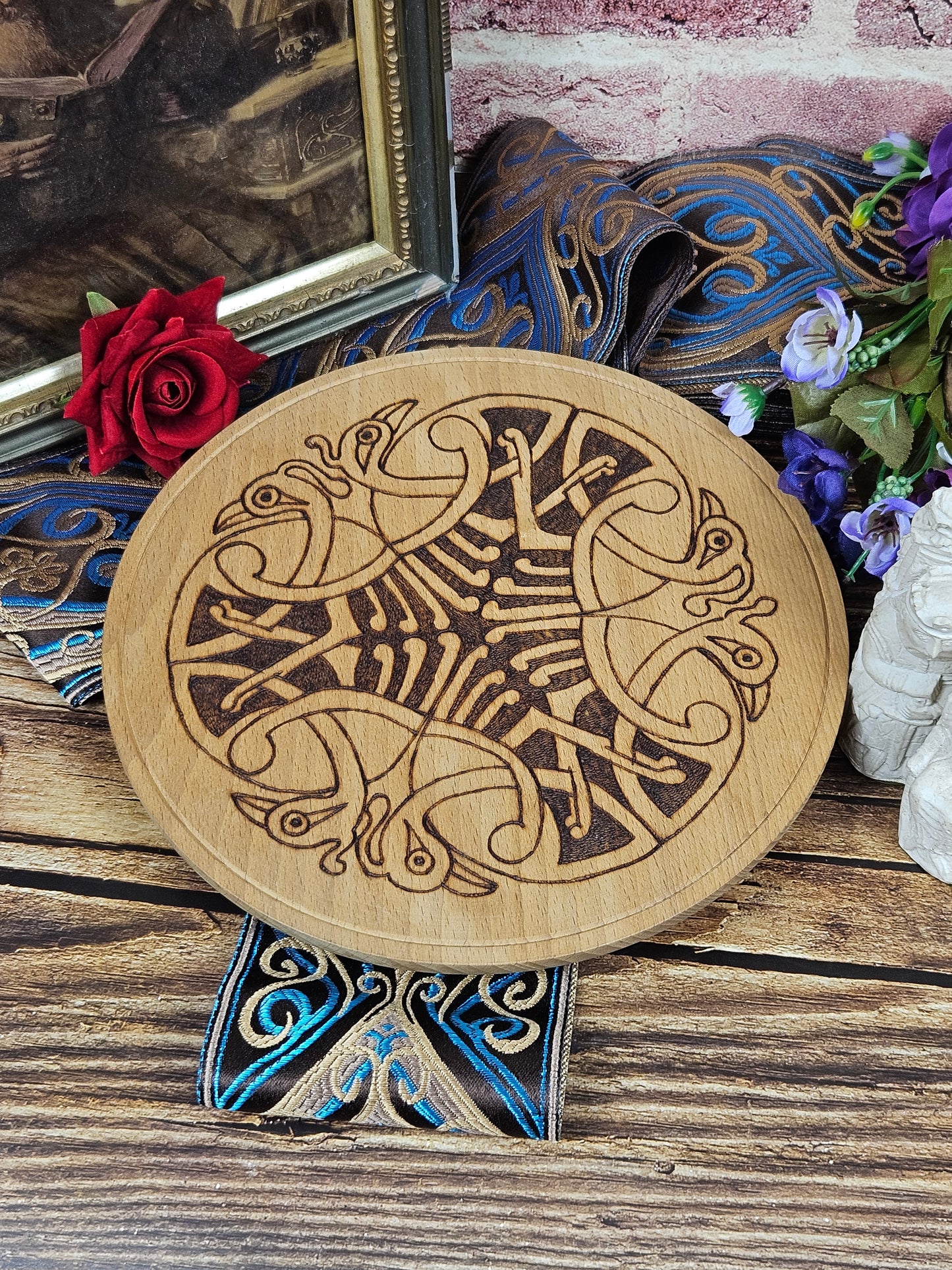 Vintage Celtic Wooden Panel or Placemat with Ornament, Handcrafted