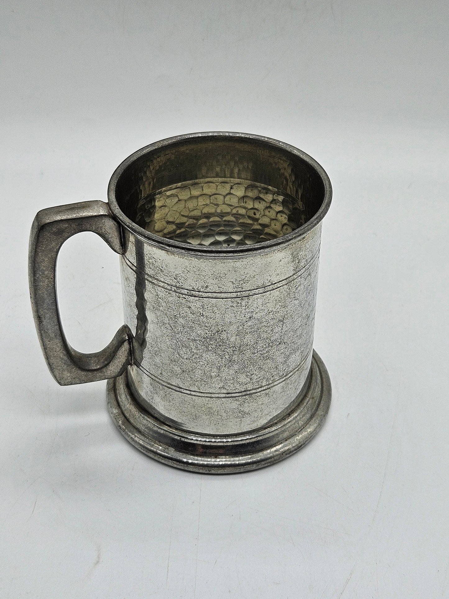 Vintage pewter tankard, clear (glass) bottom, VGC Sheffield