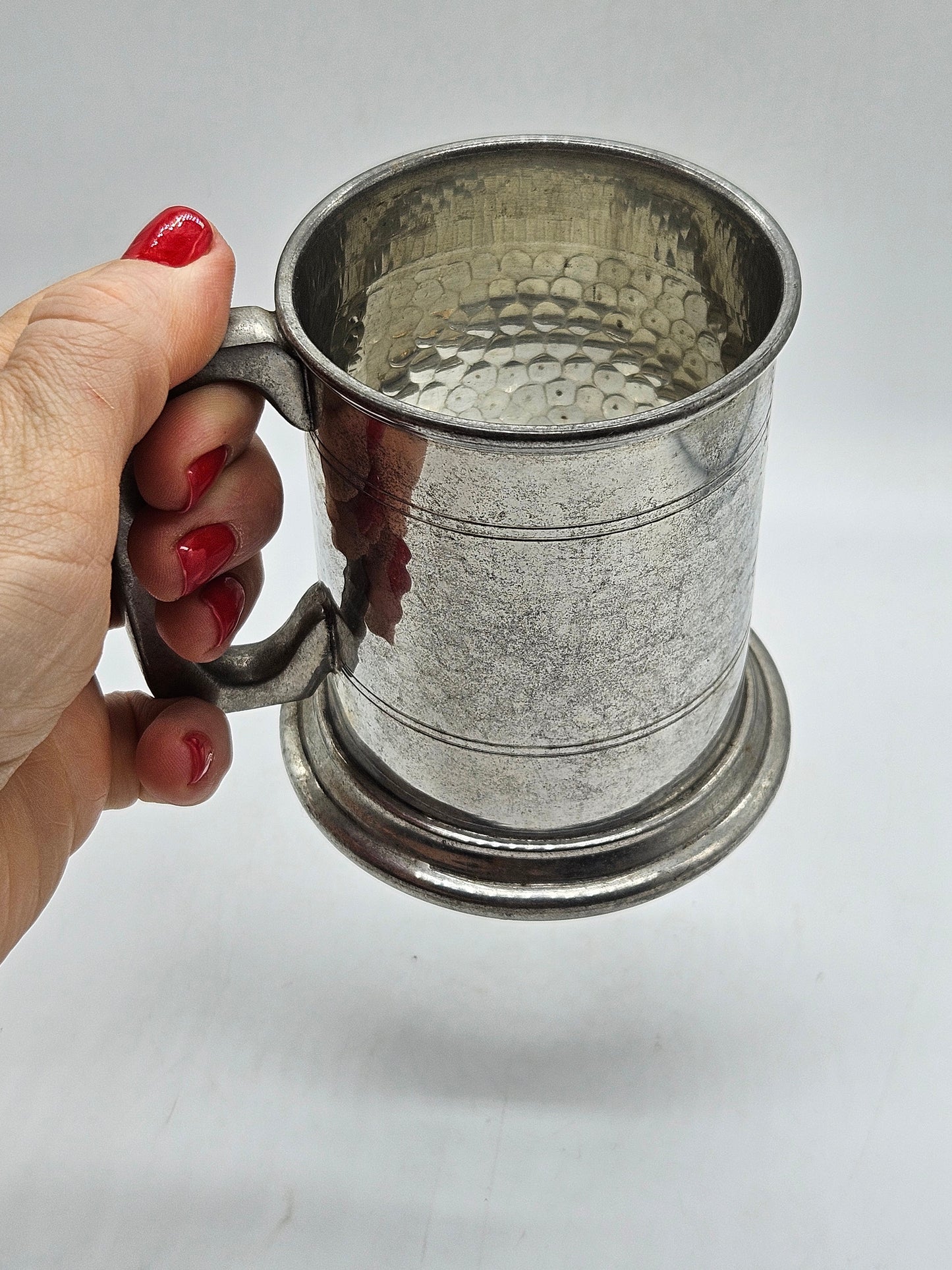 Vintage pewter tankard, clear (glass) bottom, VGC Sheffield