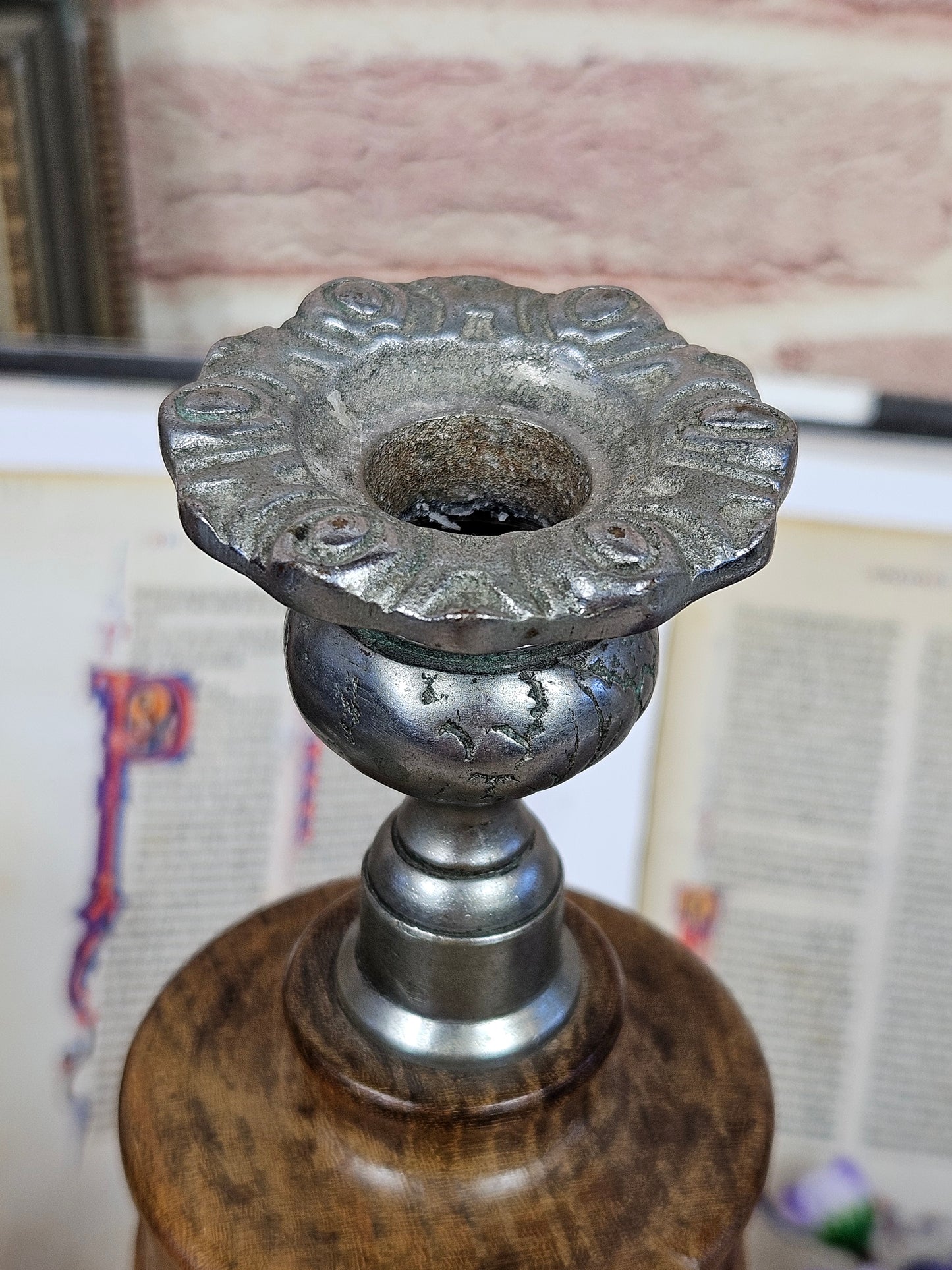 Vintage Large Hand turned Candle stick Holder 31 cm, Wood