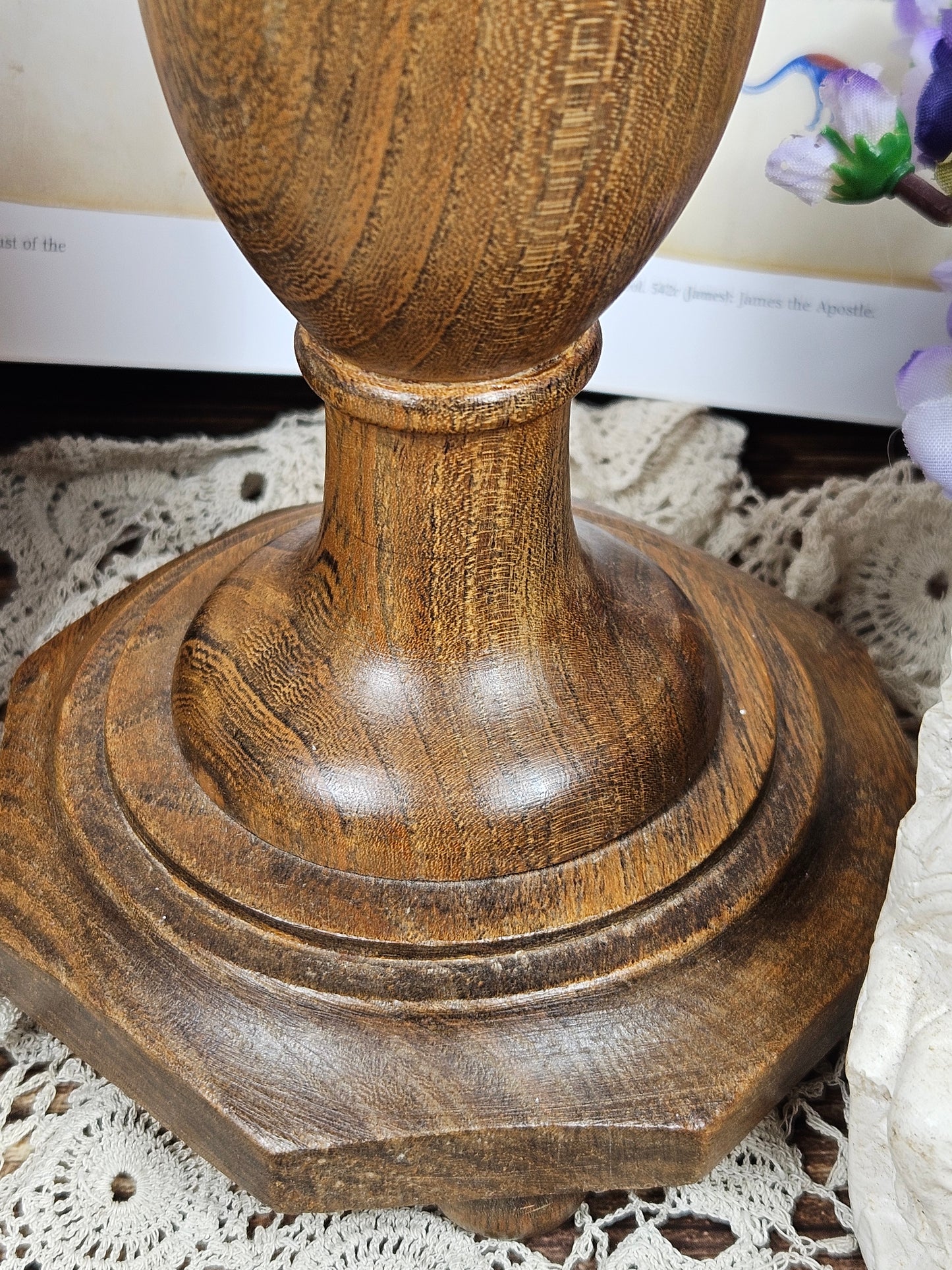 Vintage Large Hand turned Candle stick Holder 31 cm, Wood