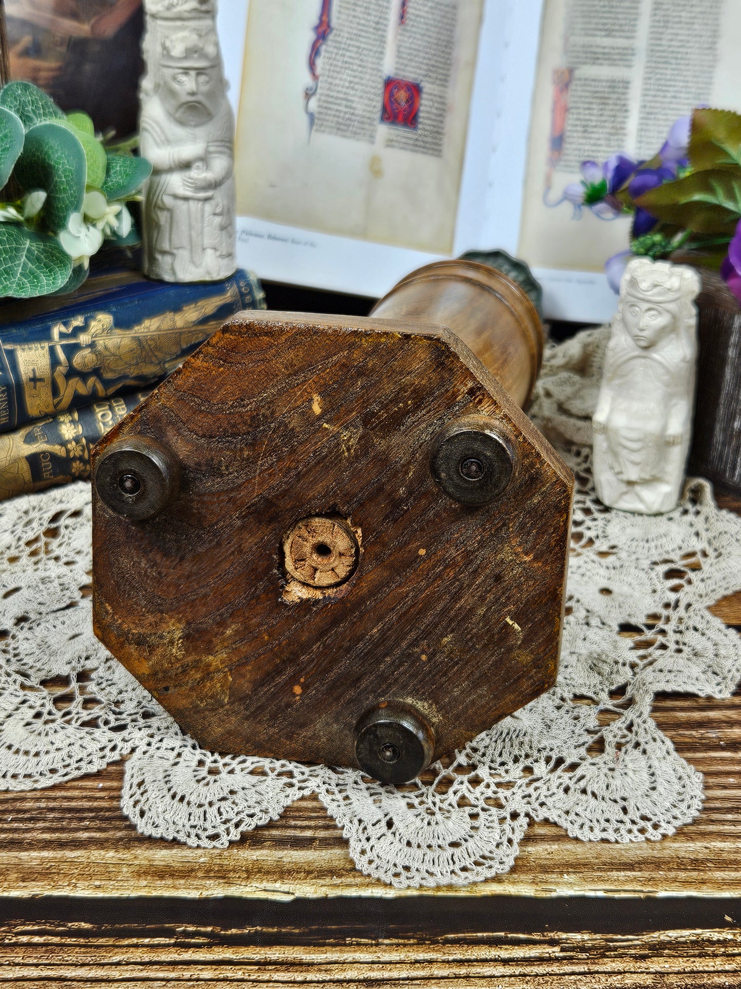 Vintage Large Hand turned Candle stick Holder 31 cm, Wood