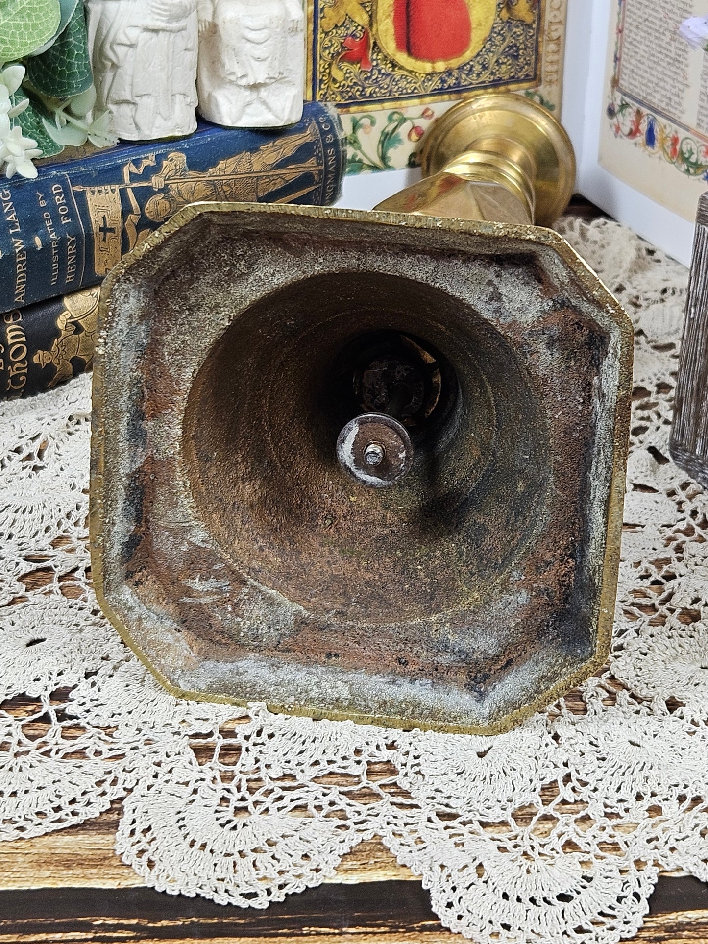 Vintage Large Brass Candle stick Holder, Diamond cut
