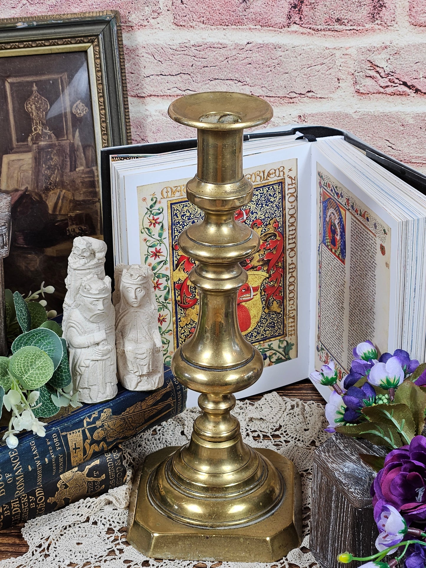 Vintage Large Brass Candle stick Holder, Chapel style