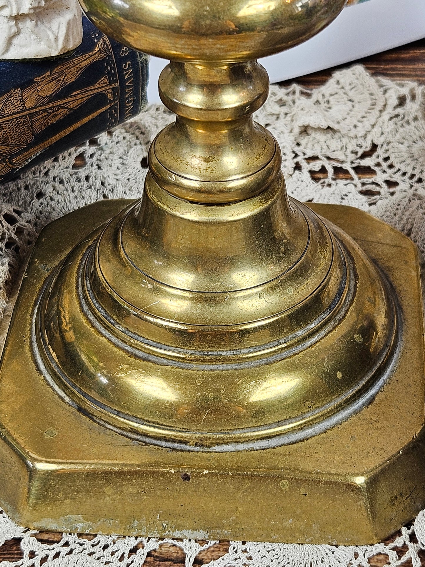Vintage Large Brass Candle stick Holder, Chapel style