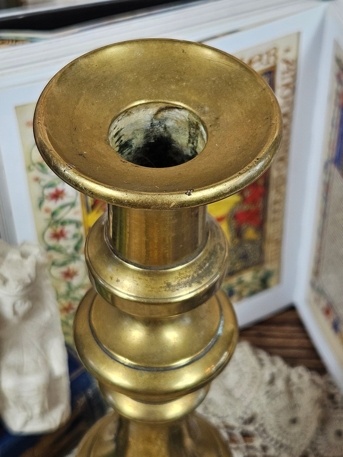 Vintage Large Brass Candle stick Holder, Chapel style