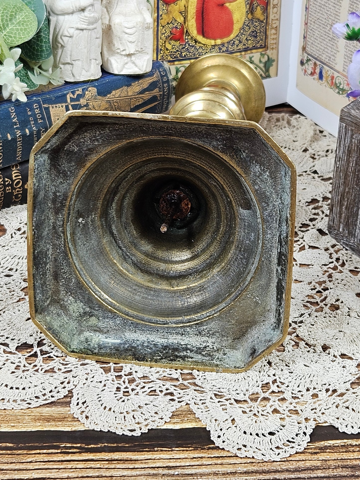 Vintage Large Brass Candle stick Holder, Chapel style