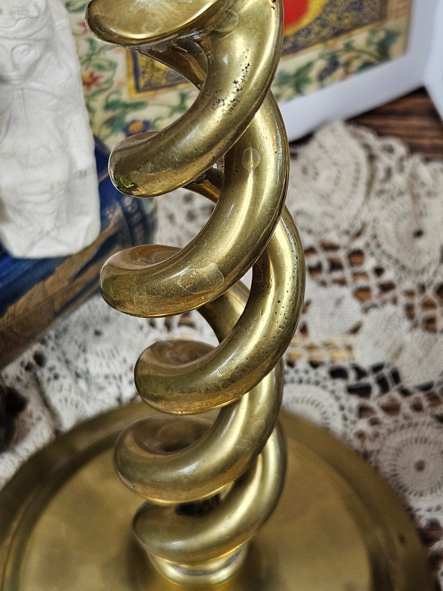 Vintage Large Brass Twisted Stem Candle stick Holder 30 cm, Chapel style