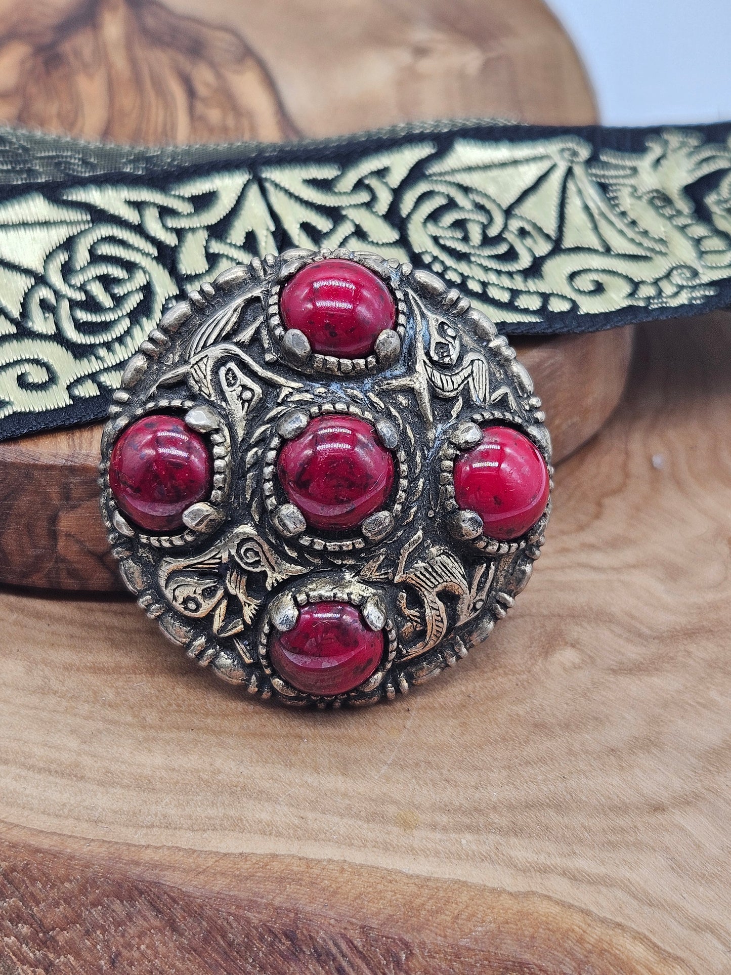 Vintage Large Scottish Brooch with red gemstones, Miracle, Viking, VGC, L1092