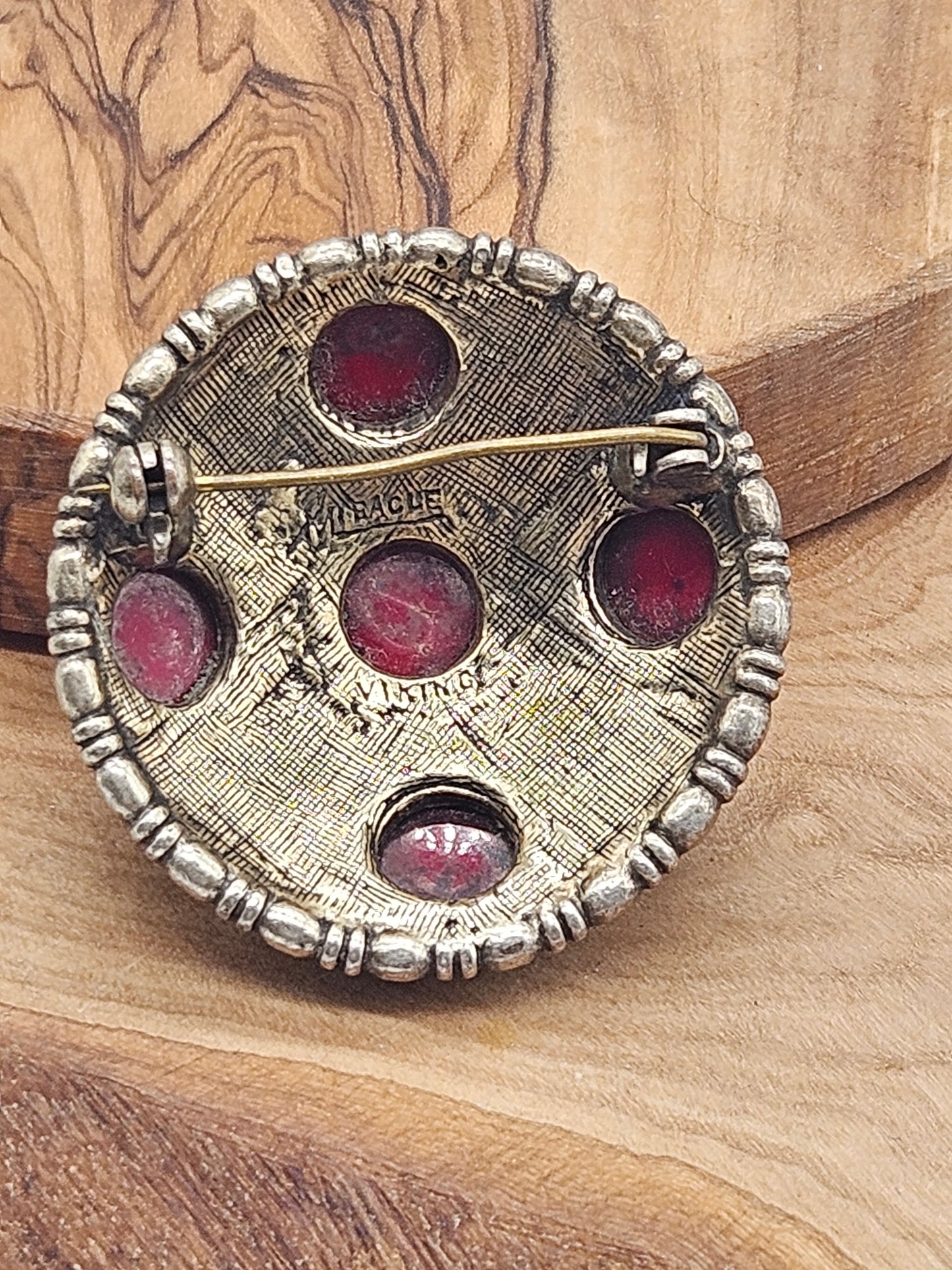 Vintage Large Scottish Brooch with red gemstones, Miracle, Viking, VGC, L1092