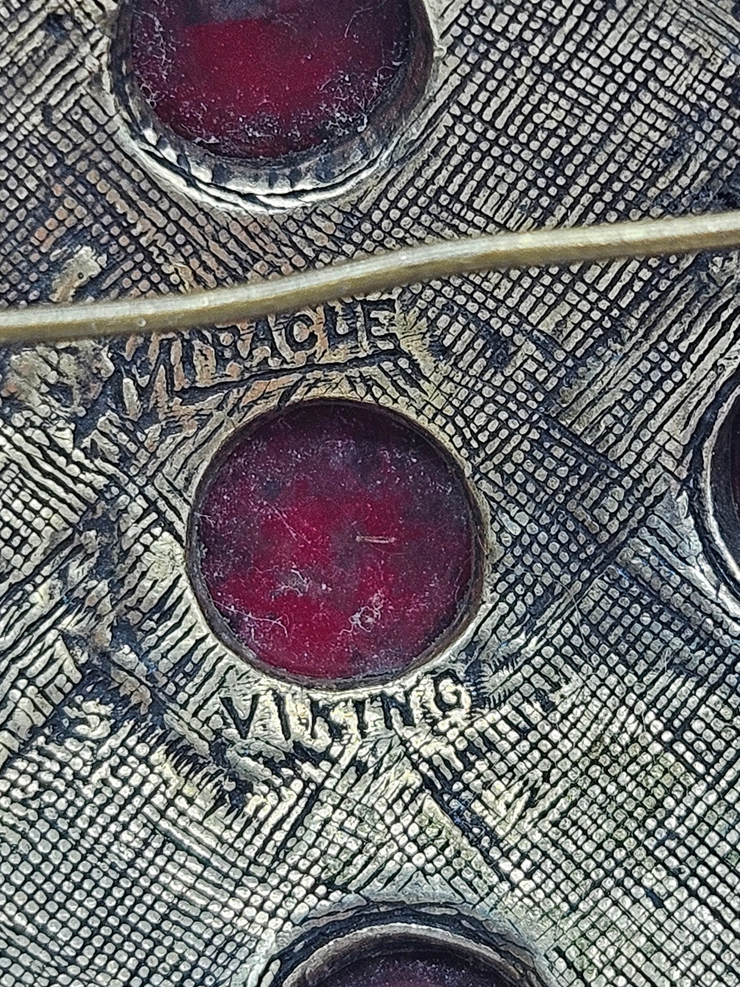 Vintage Large Scottish Brooch with red gemstones, Miracle, Viking, VGC, L1092