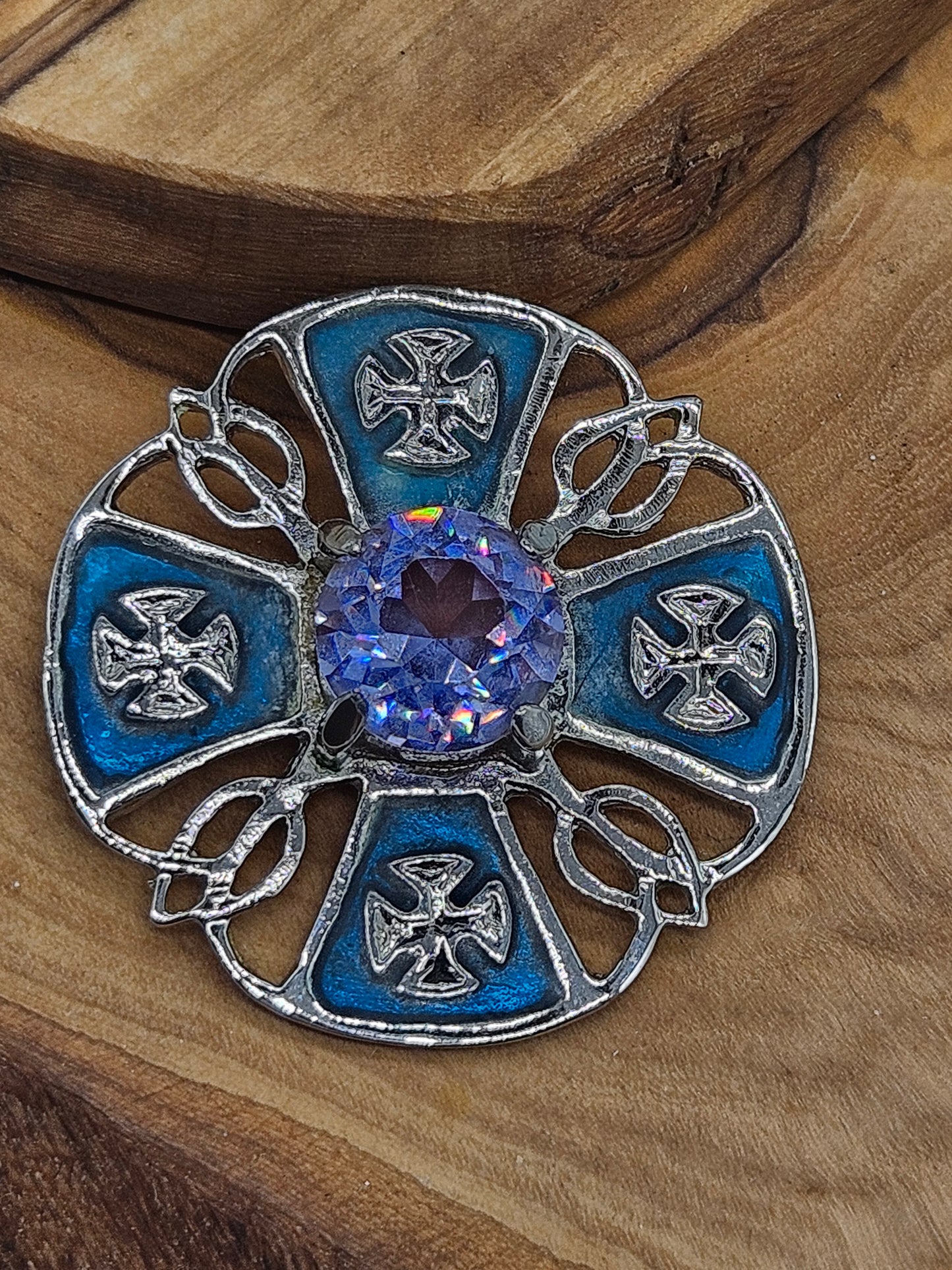 Vintage Enamel Scottish Brooch with Amethyst, VGC, L1097