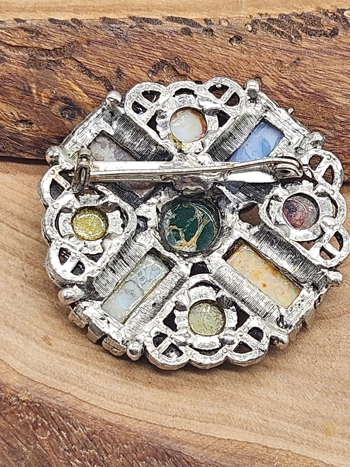 Antique Rare Medieval-style Round Brooch with Stones