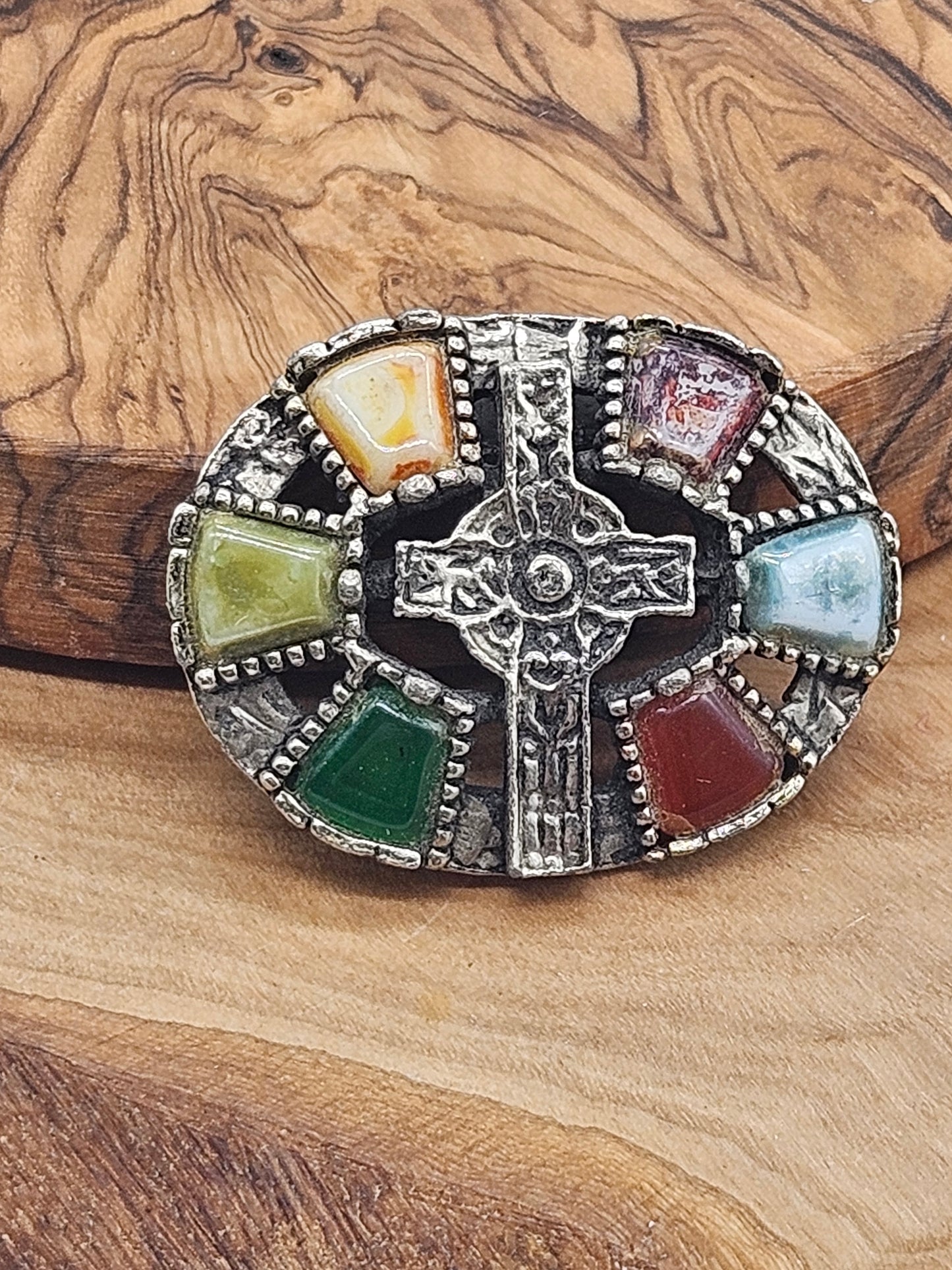 Antique Medieval-style Oval Brooch The Cross with Stone inserts