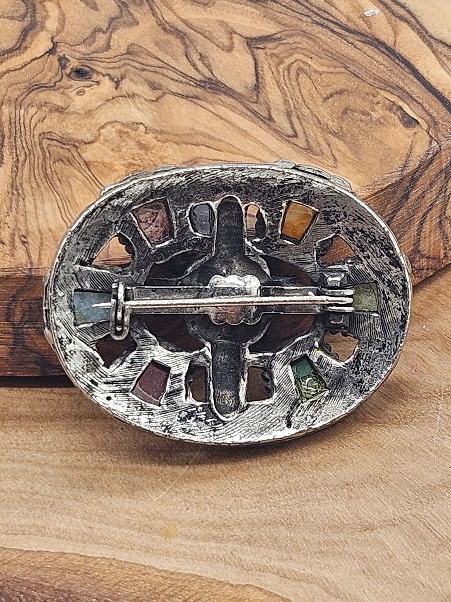 Antique Medieval-style Oval Brooch The Cross with Stone inserts