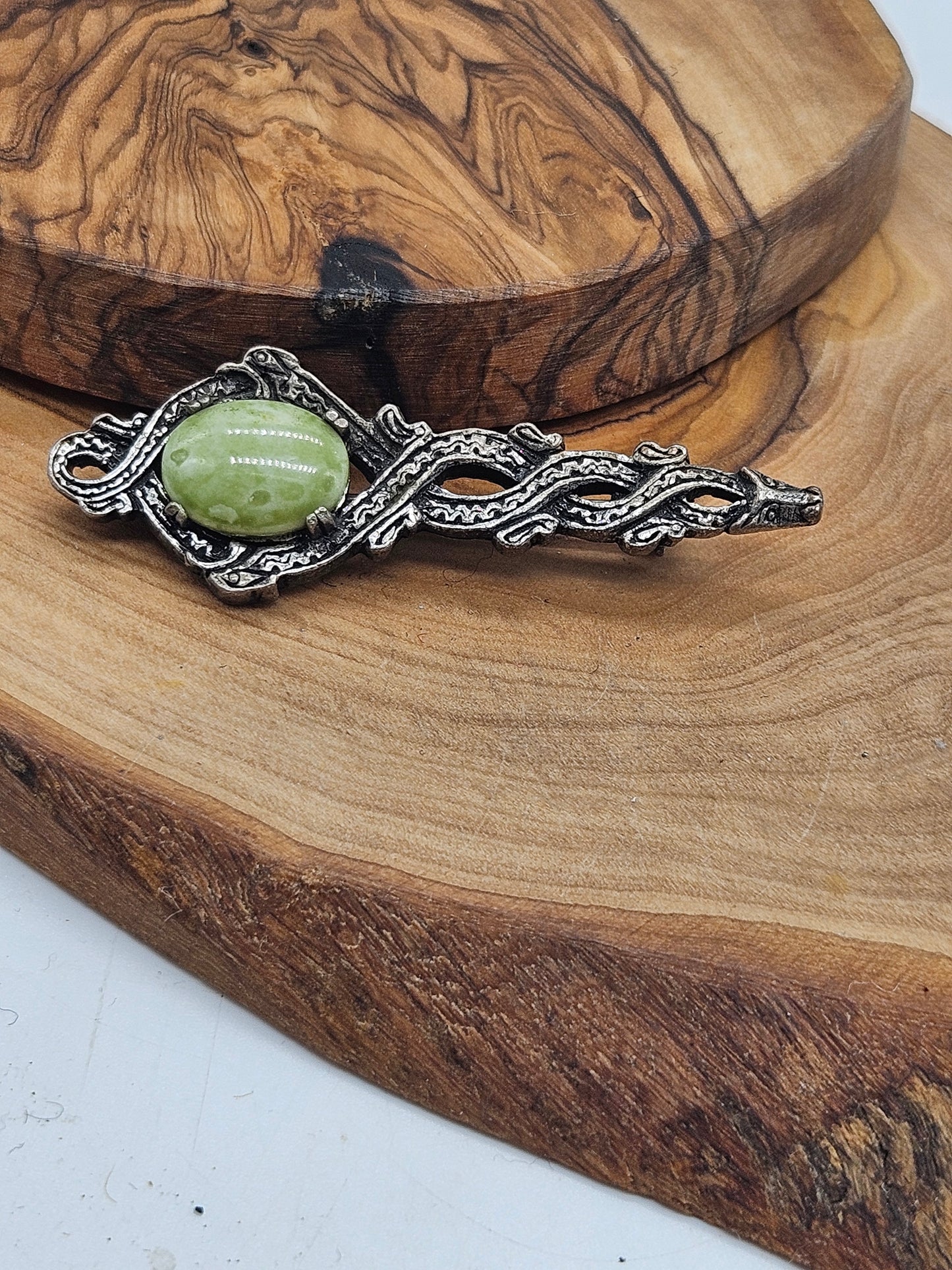 Antique Scottish Rare Brooch Dragon and Green Stone
