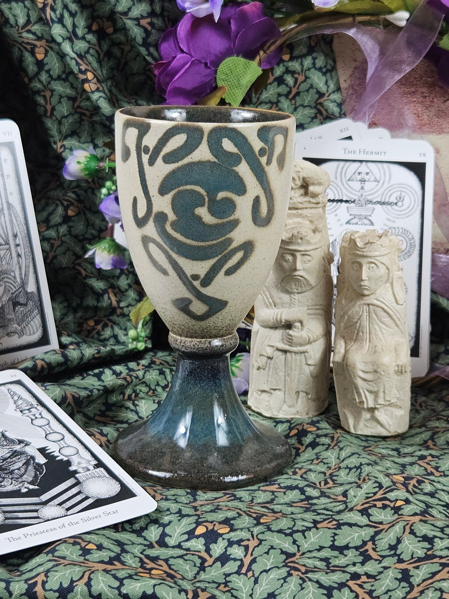 Vintage Studio Pottery elegant goblet with Celtic ornament, VGC N200