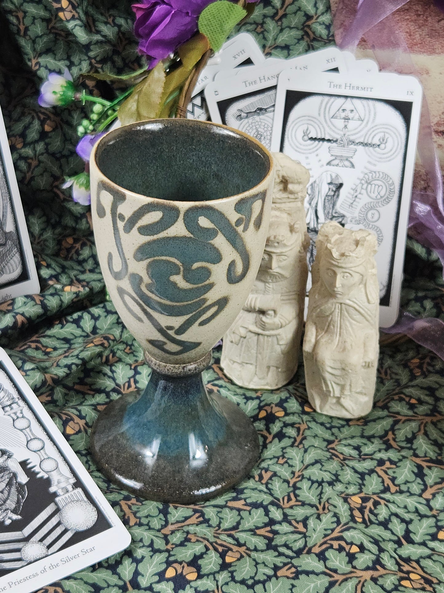 Vintage Studio Pottery elegant goblet with Celtic ornament, VGC N200