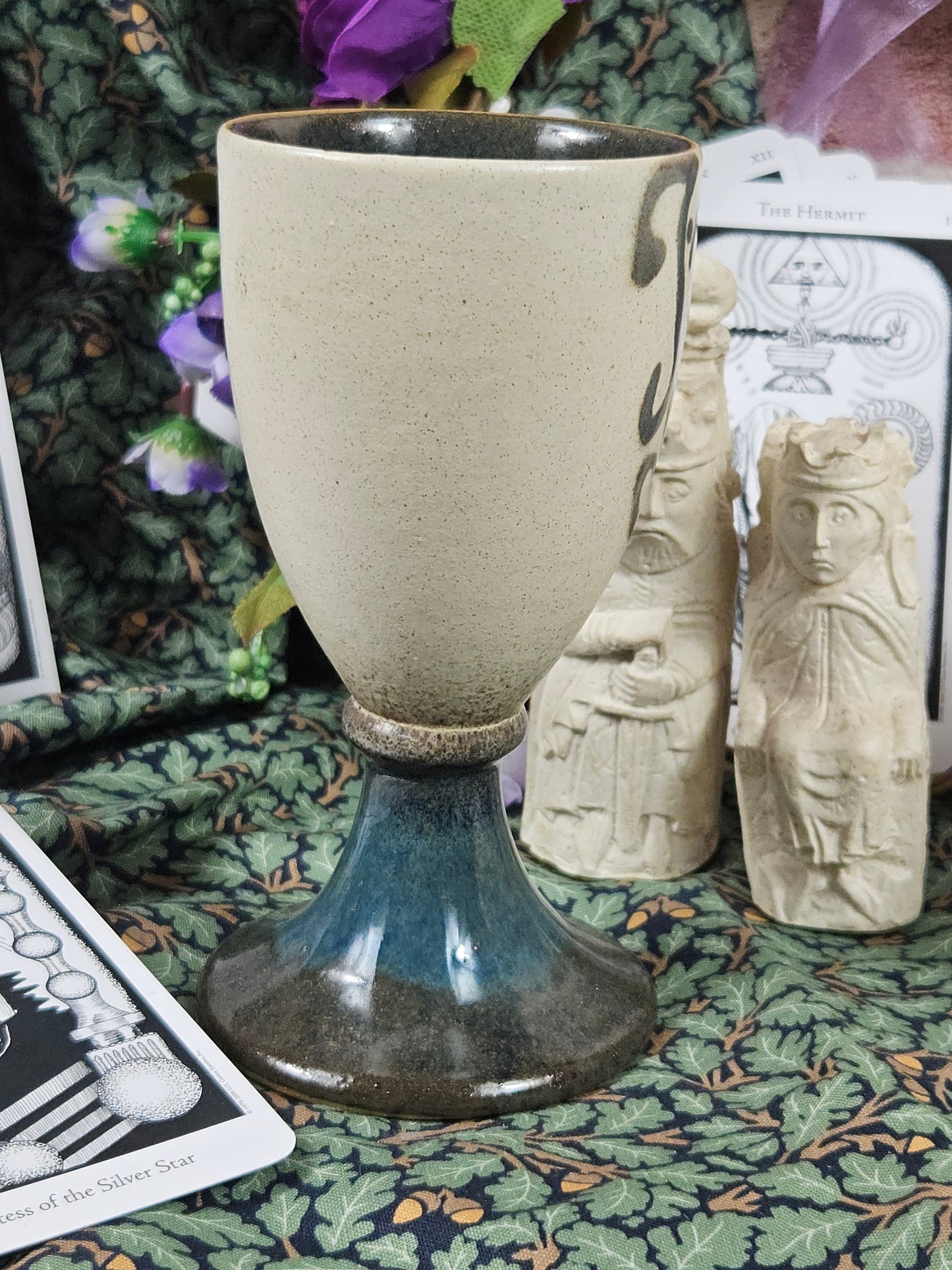 Vintage Studio Pottery elegant goblet with Celtic ornament, VGC N200