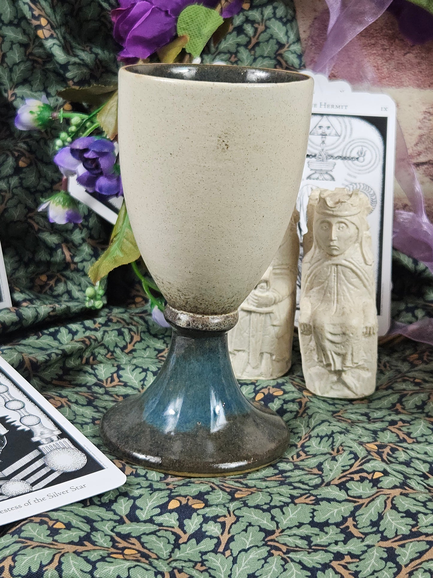 Vintage Studio Pottery elegant goblet with Celtic ornament, VGC N200