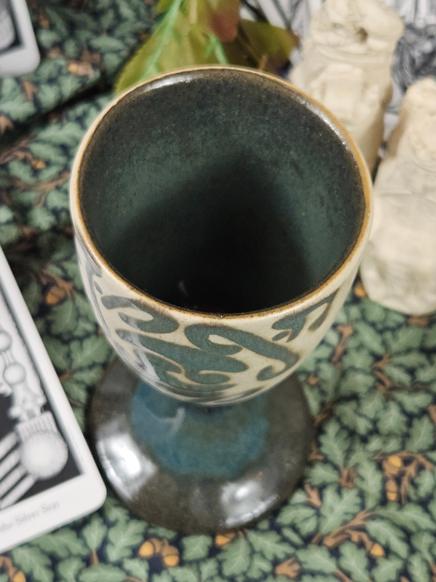 Vintage Studio Pottery elegant goblet with Celtic ornament, VGC N200